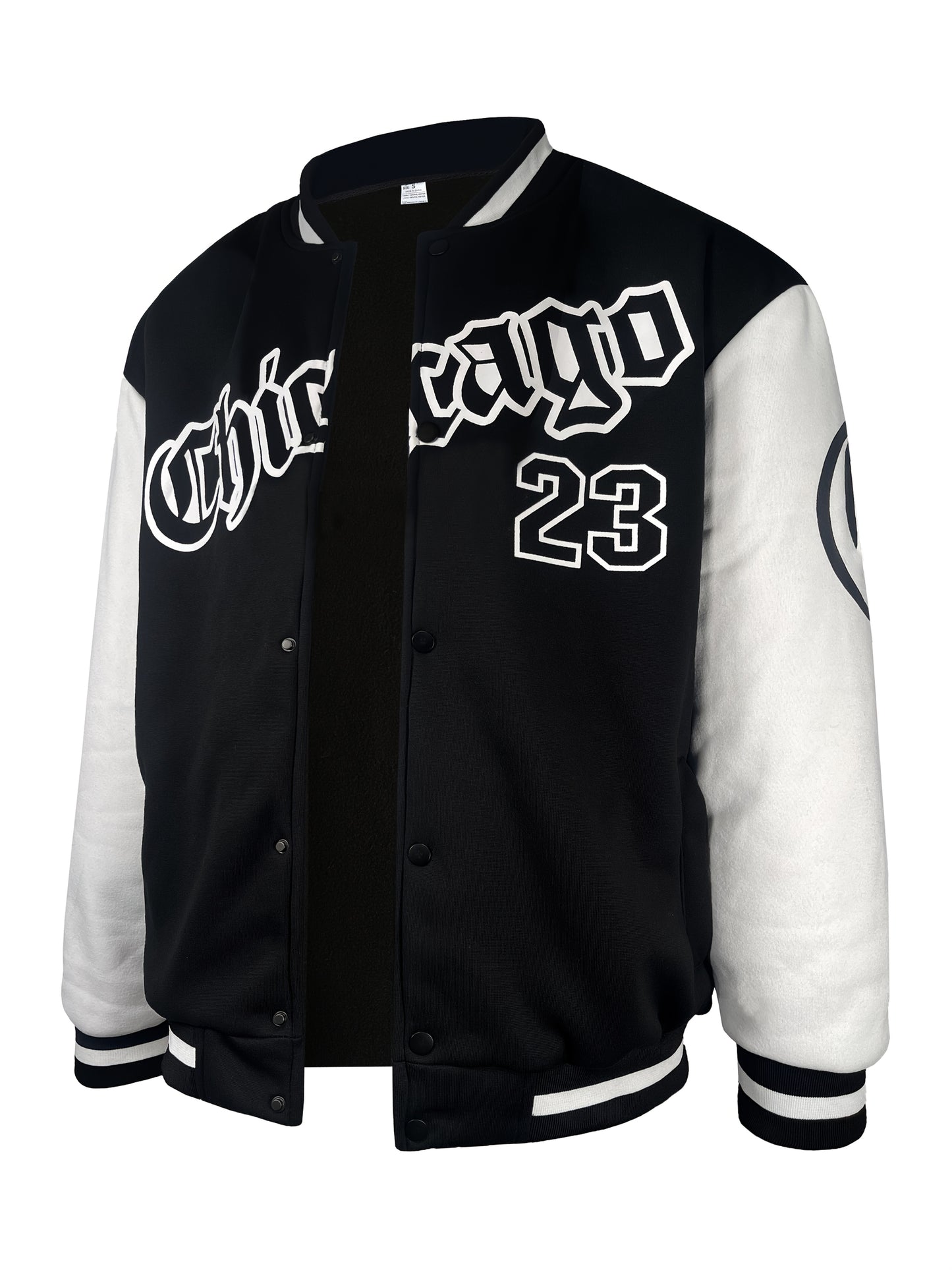 Men'S Casual Fashion Baseball Jacket, 100% Polyester Knit Fabric with Slight Stretch, Crew Neck, Button Closure, Alphabet Pattern, Regular Fit with Pockets, Polyester Lined