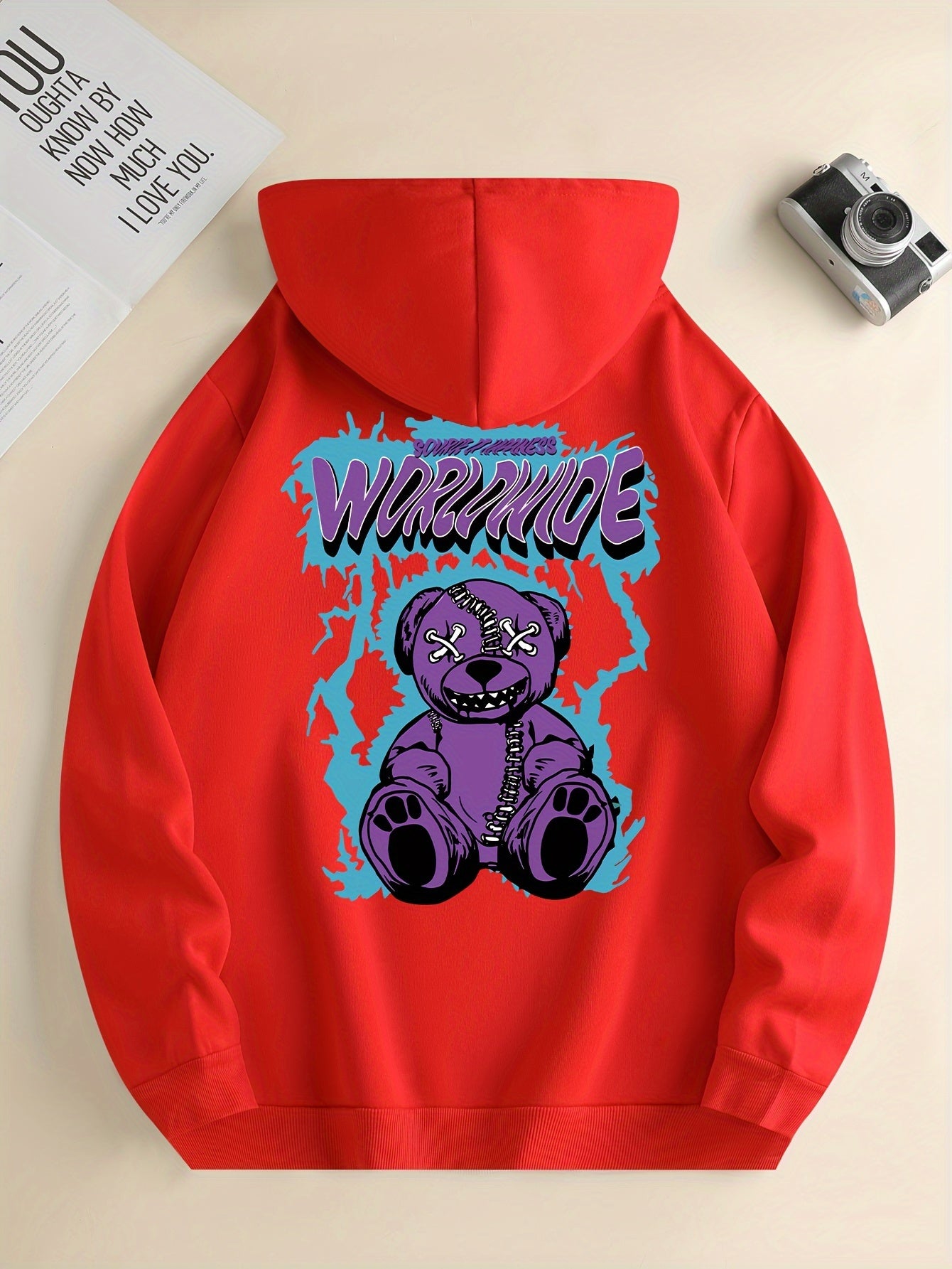 Worldwide Print Hoodie, Cool Hoodies For Men, Men's Casual Graphic Design Pullover Hooded Sweatshirt Retro Color Block Streetwear For Winter Fall, As Gifts