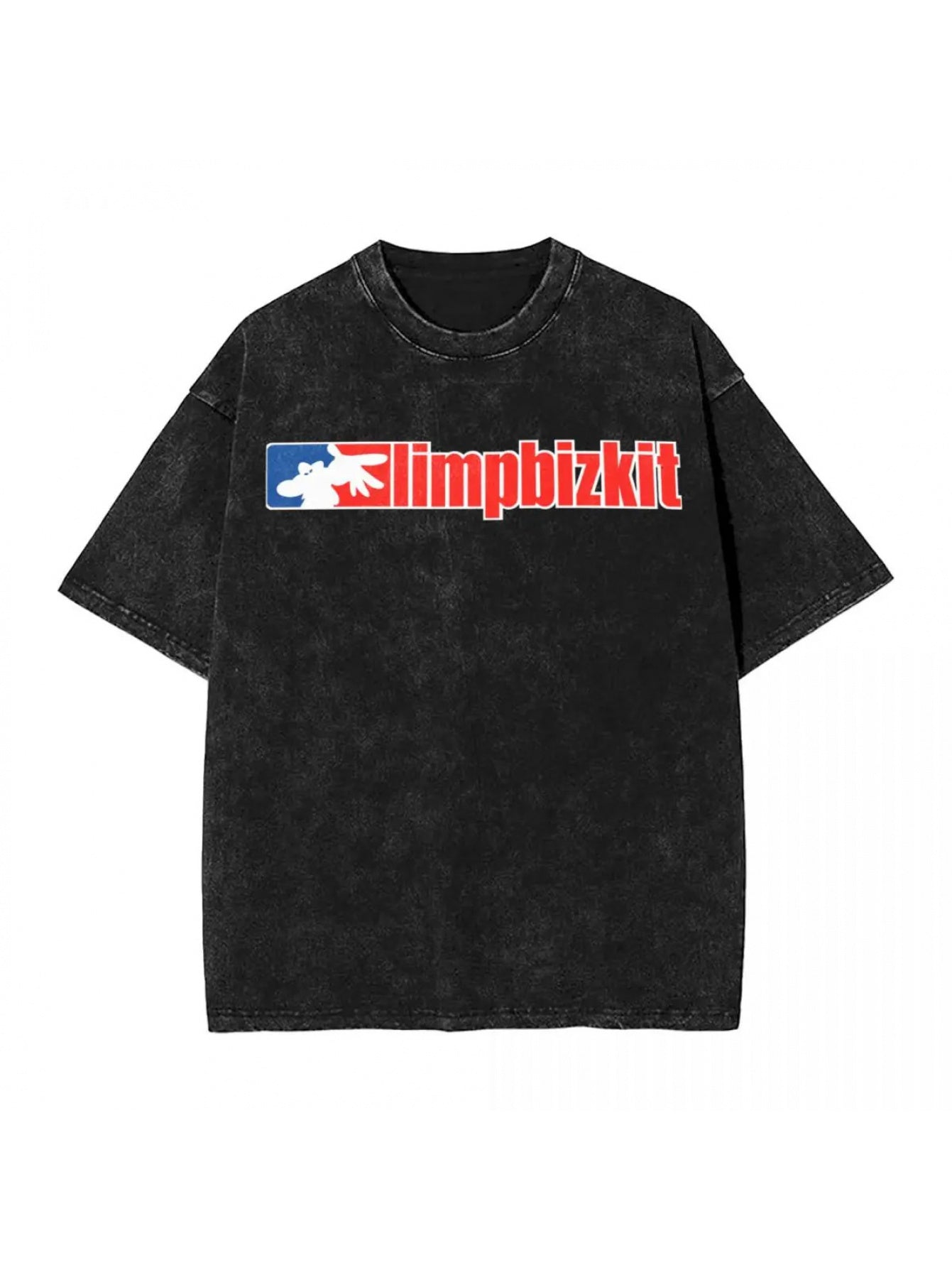 Limp Bizkit Logo Retro Washed T-Shirt - Oversized 100% Cotton Hip Hop Streetwear Tee,, Machine Washable, Black with Red & White Graphics for Men & Women
