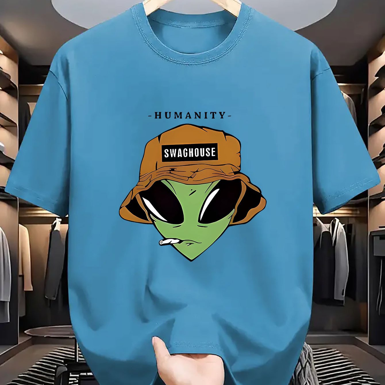Men's Crew Neck Casual Polyester T-Shirt with Trendy Alien Graphic Print - Regular Fit, Breathable Knit Fabric with Slight Stretch - Adult Summer Style Tee with Halloween Pattern Details