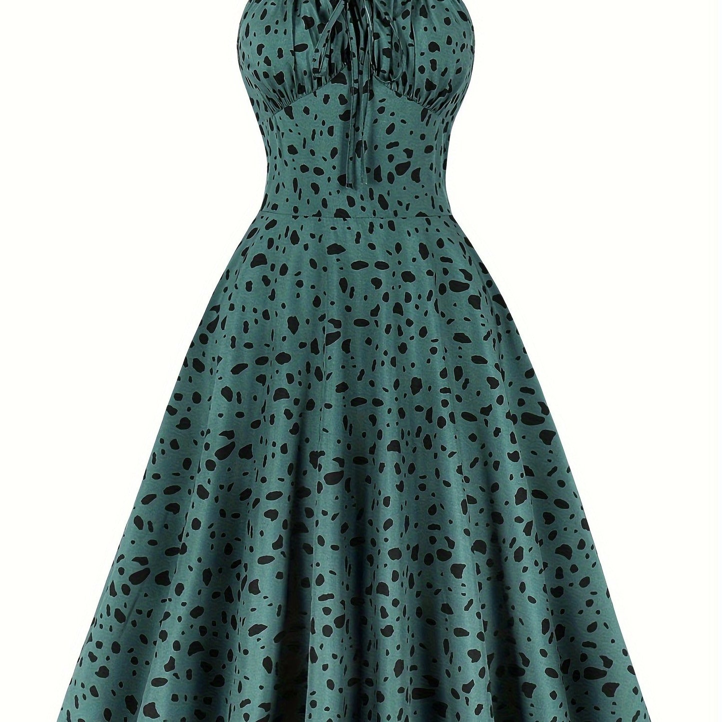 Vintage Style Polyester A-Line Dress with Ditsy Floral Pattern, Spaghetti Strap, and Faux Drawstring Detail for Women - Summer Party Cocktail Dress