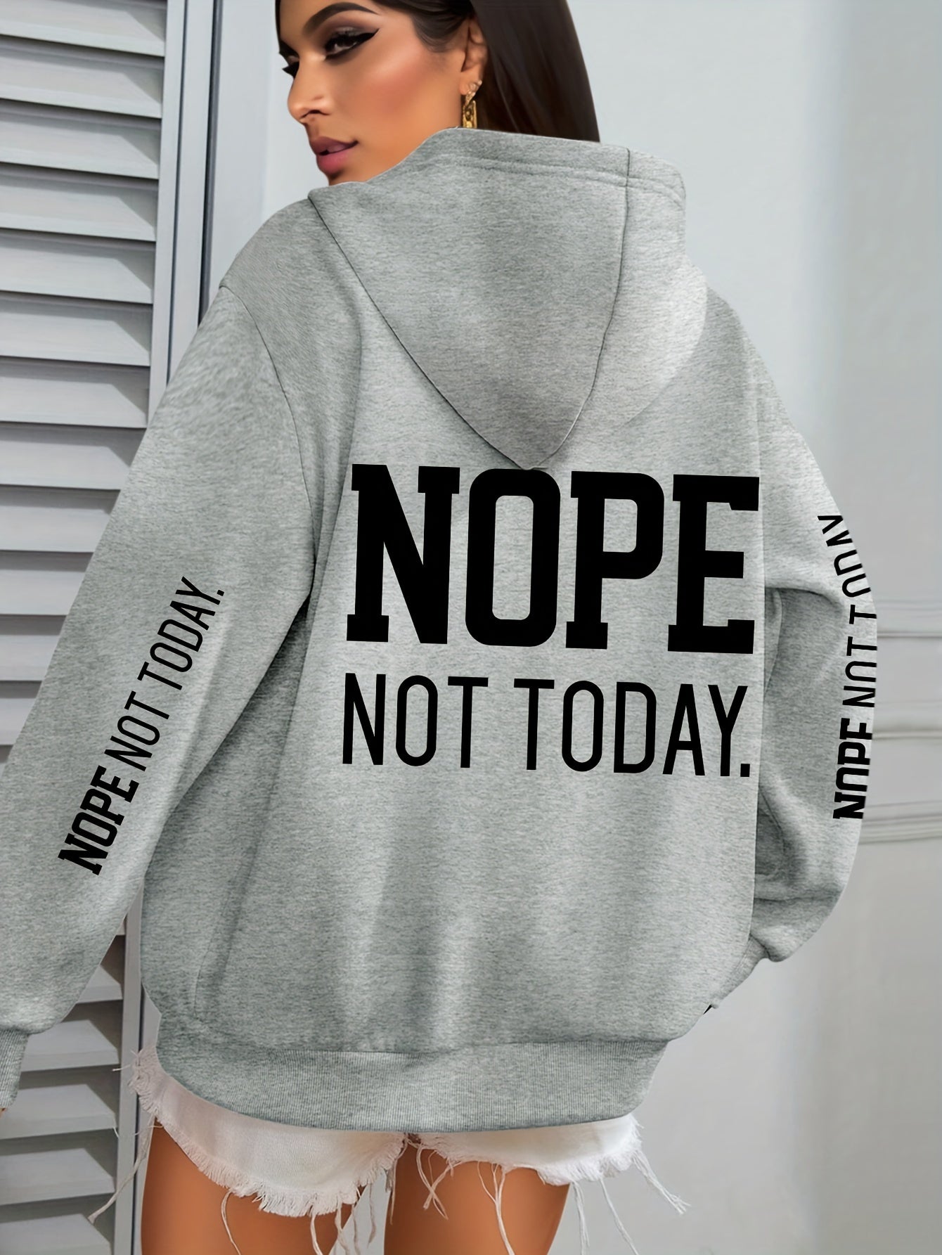 NOPE NOT TODAY" Graphic Hoodie for Women - Cozy Polyester Pullover with Kangaroo Pocket, Casual Long Sleeve Hooded Sweatshirt for Fall/Winter