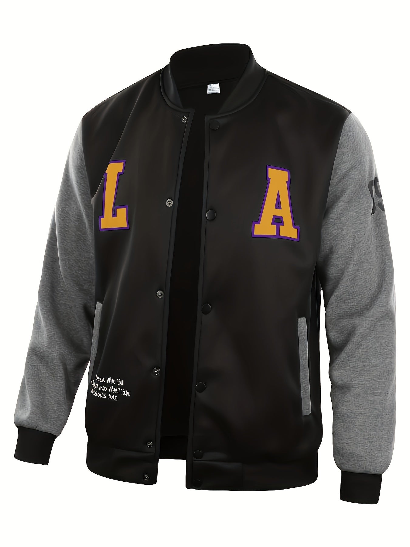 LA-03 Baseball Jacket - Polyester, Round Neck, Non-Transparent, Letter Pattern, Knitted, Loose Fit, Spring/Autumn