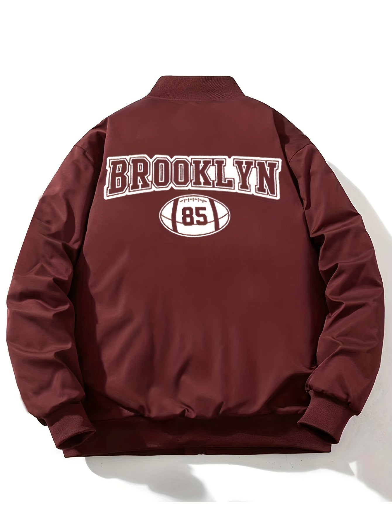 1pc Men'S Casual Bomber Jacket, Polyester 100% Lightweight Windbreaker, Letter Print, Baseball Collar, Long Sleeve, Regular Fit with Pockets, Zippered Front - Daily and Leisure Wear