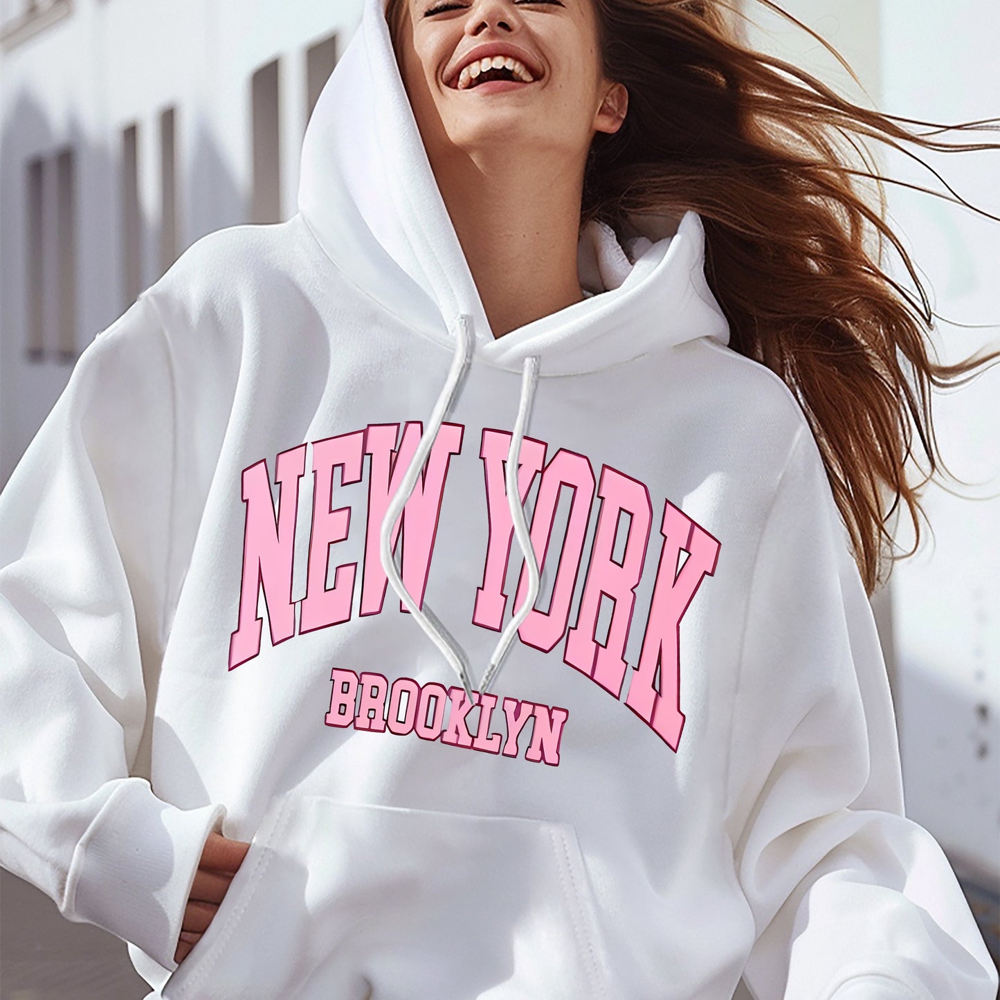 Women's Casual Hoodie with Geometric Print - Cozy Polyester, Drawstring, Pockets | Machine Washable | Fall/Winter Fashion