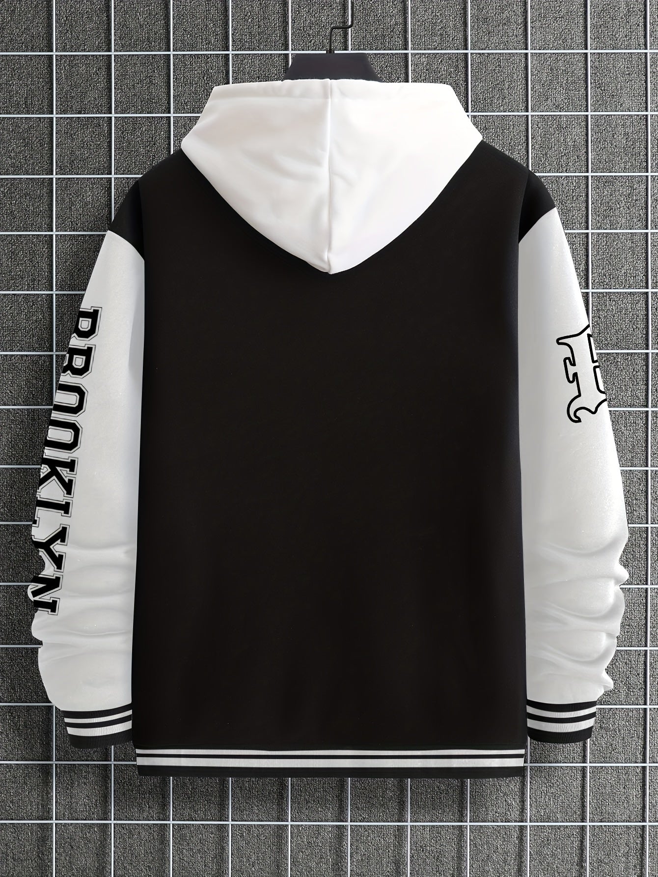 Men's Color Block Varsity Jacket, Casual Baseball Jacket With Letter Embellishment, Comfortable Fit Outerwear