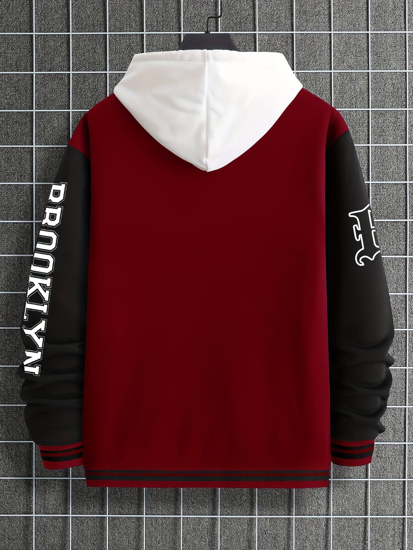 Men's Color Block Varsity Jacket, Casual Baseball Jacket With Letter Embellishment, Comfortable Fit Outerwear