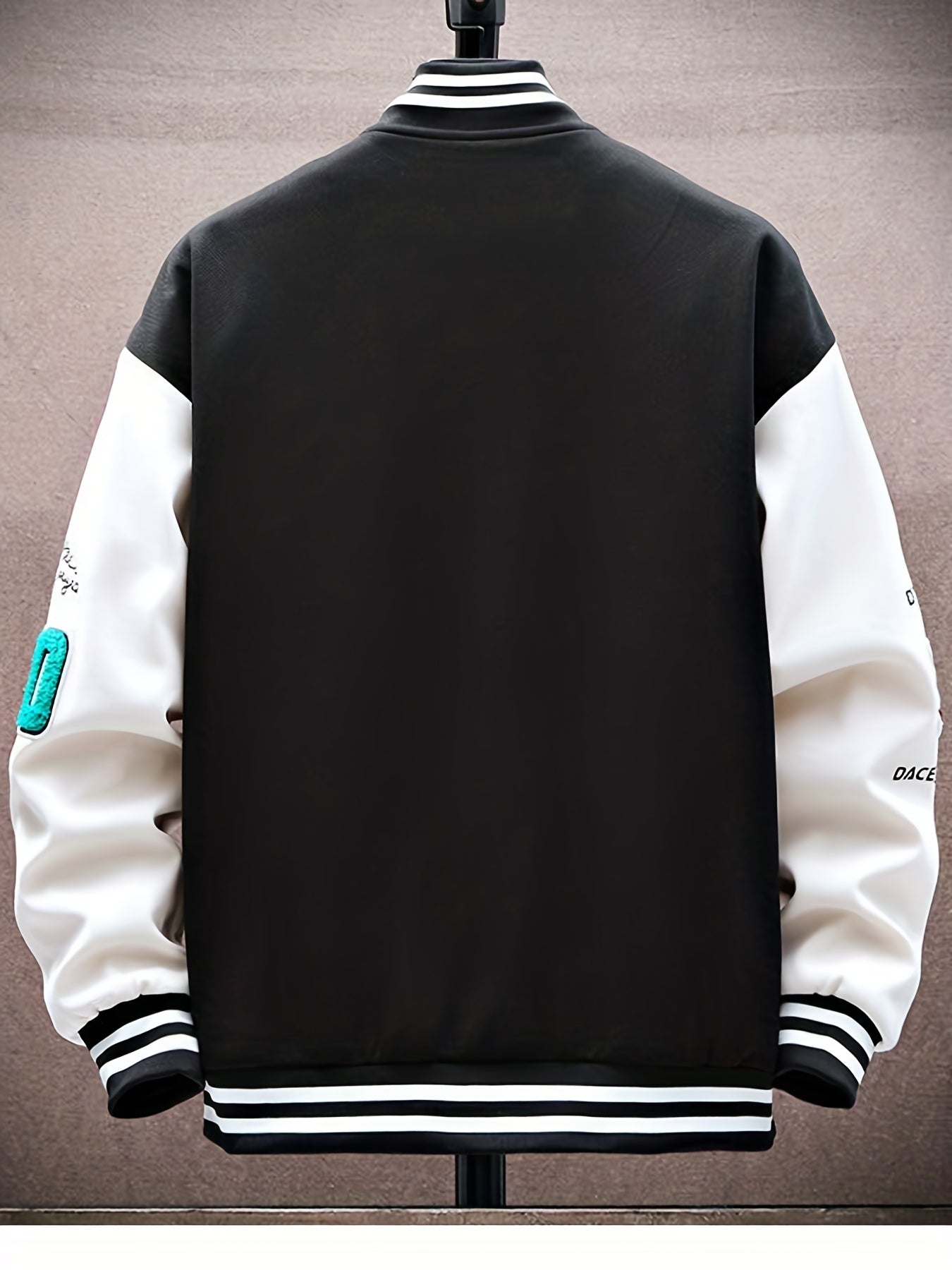 Letters Print Preppy Varsity Jacket, Men's Casual Long Sleeve Striped Button Down Baseball Jacket With Pockets For Winter Fall
