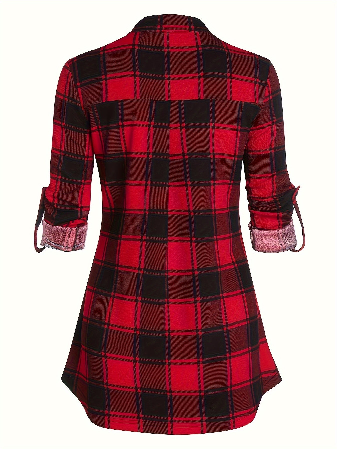 Women'S Casual Plaid Dress with Drawstring - 100% Polyester Knit Fabric, Boat Collar, Long Sleeve, Fit and Flare Design for Spring/Summer/Fall