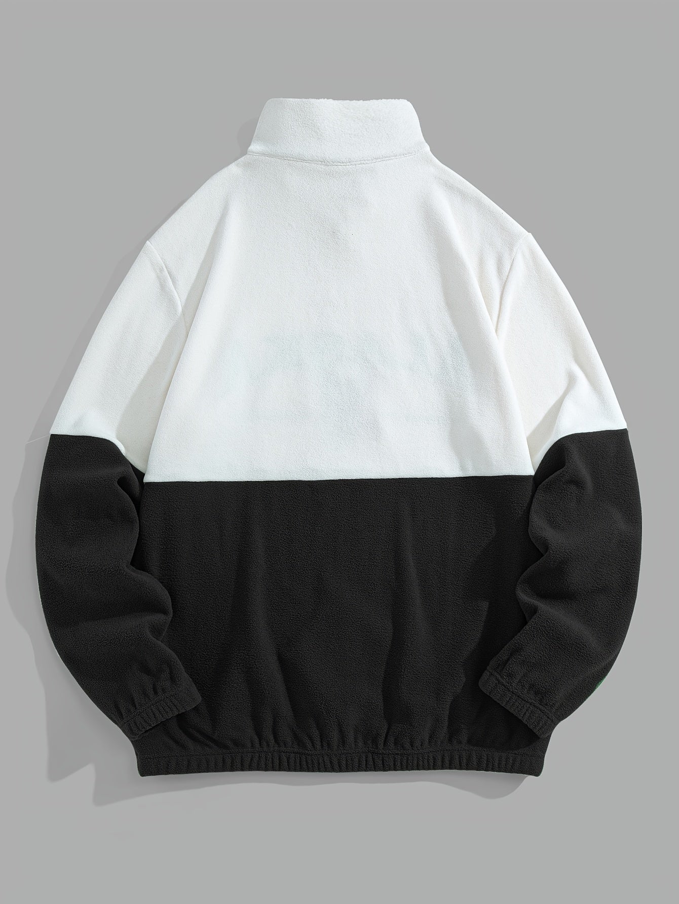 1pc Preppy Style Men'S Fleece Sweatshirt - Color Block Design with Embroidered Detail, Collared Neck, Long Sleeves, Knit Fabric, Slight Stretch, Regular Length, Loose Fit, Thick