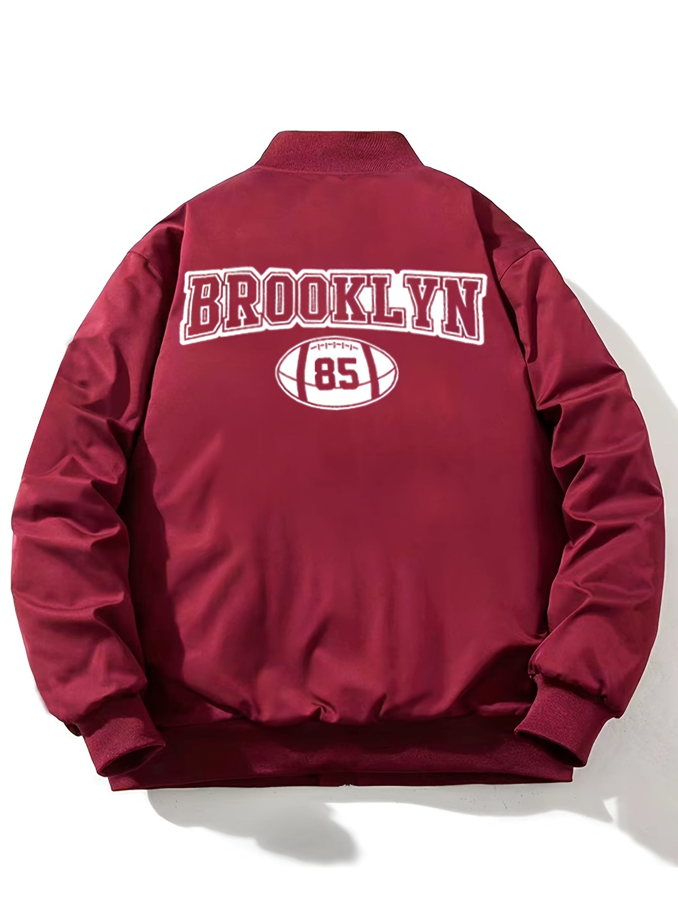 1pc Men'S Casual Bomber Jacket, Polyester 100% Lightweight Windbreaker, Letter Print, Baseball Collar, Long Sleeve, Regular Fit with Pockets, Zippered Front - Daily and Leisure Wear