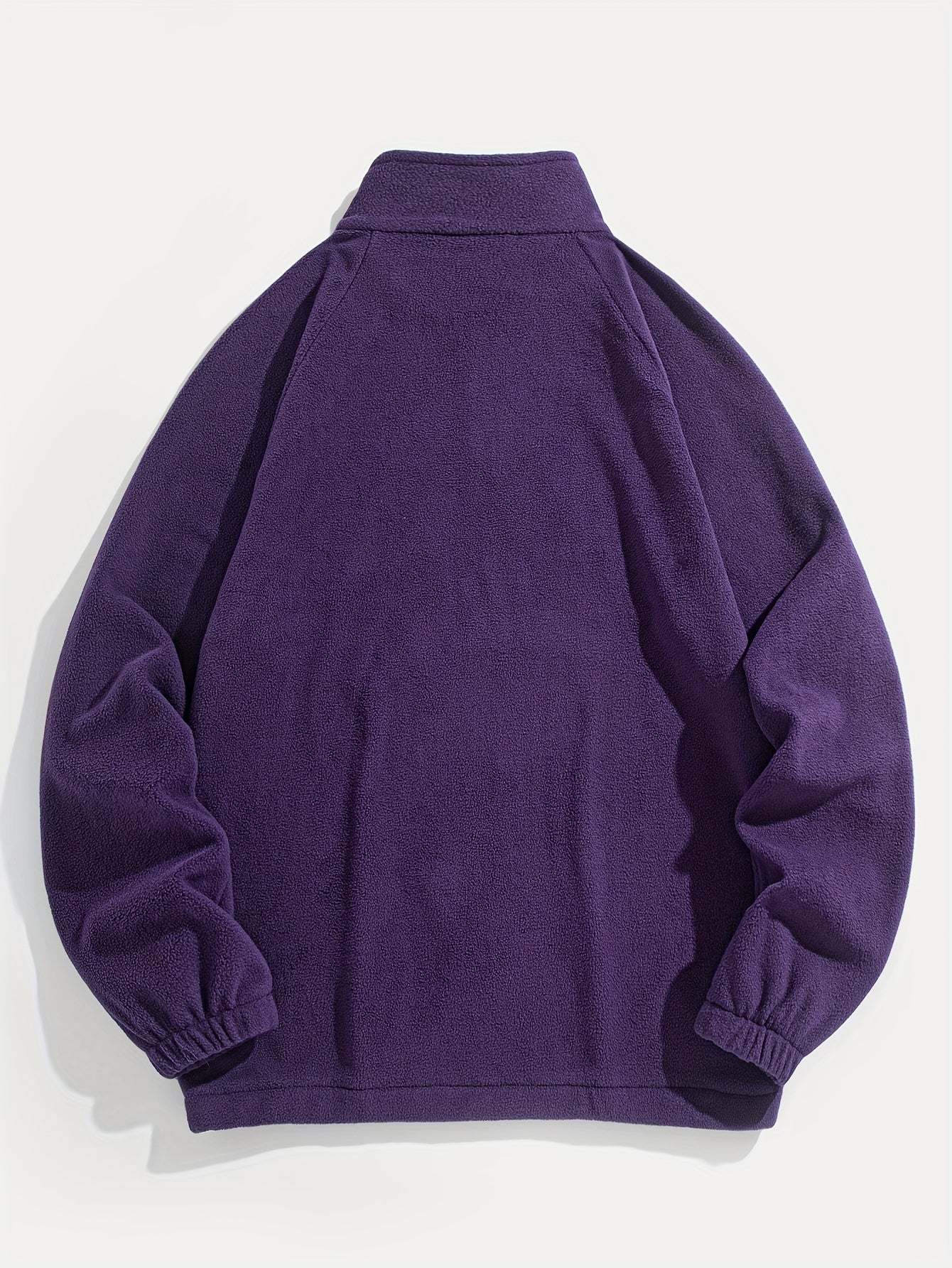 Men's Embroidered Fleece Pullover Sweatshirt with Quarter-Zip Stand Collar - Casual Long Sleeve, Polyester Blend