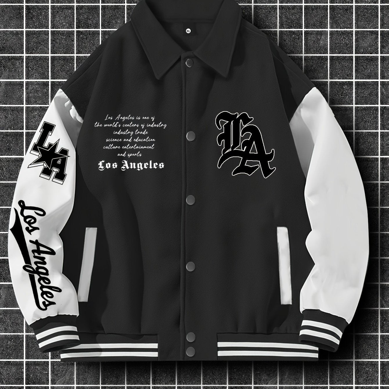 Men's Fashion Thick Collar Baseball Jacket, Random Print, Casual Style, Polyester Blend, Stretch Knit, Regular Fit, with Pockets, for Fall/Winter