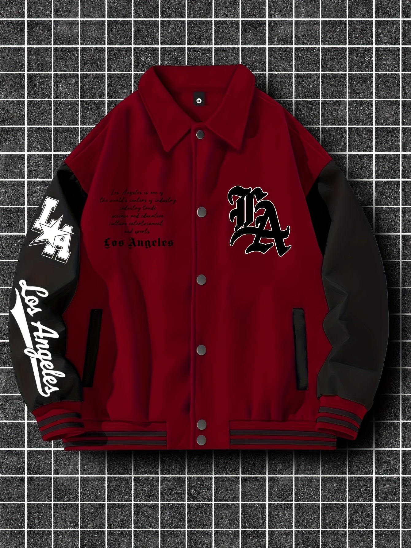 Men's Fashion Thick Collar Baseball Jacket, Random Print, Casual Style, Polyester Blend, Stretch Knit, Regular Fit, with Pockets, for Fall/Winter