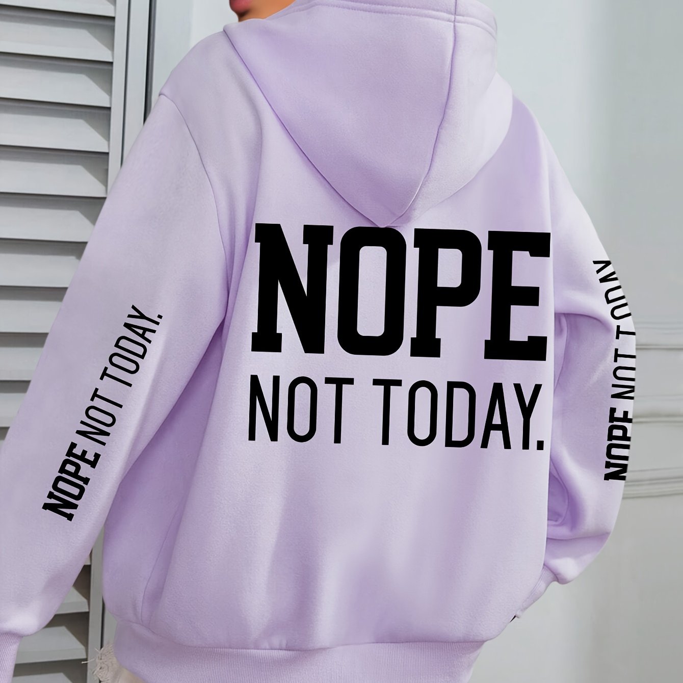 NOPE NOT TODAY" Graphic Hoodie for Women - Cozy Polyester Pullover with Kangaroo Pocket, Casual Long Sleeve Hooded Sweatshirt for Fall/Winter