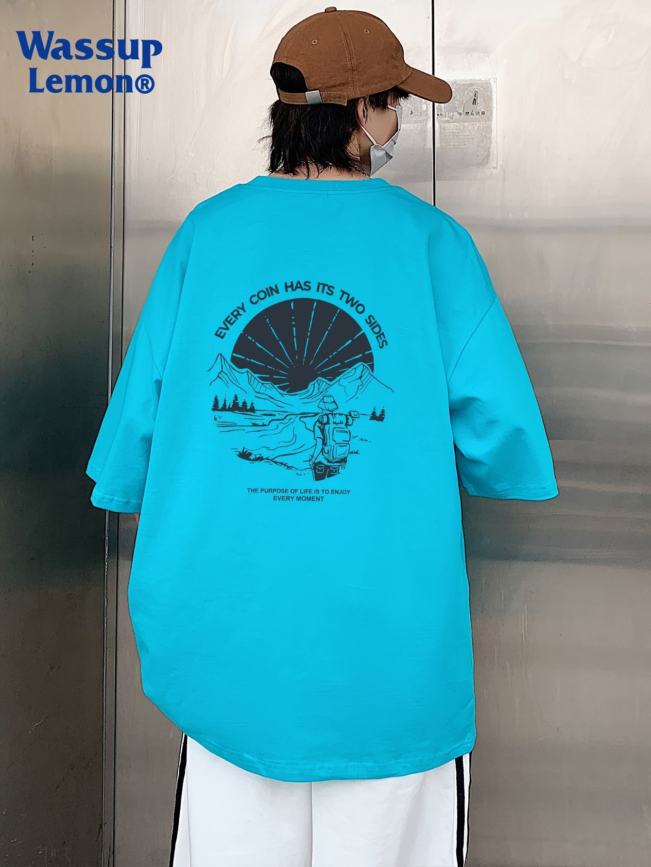 Men's Loose 100% Cotton Mountain Graphic Print T-shirt, Casual Short Sleeve Crew Neck Tee, Men's Clothing For Summer Outdoor