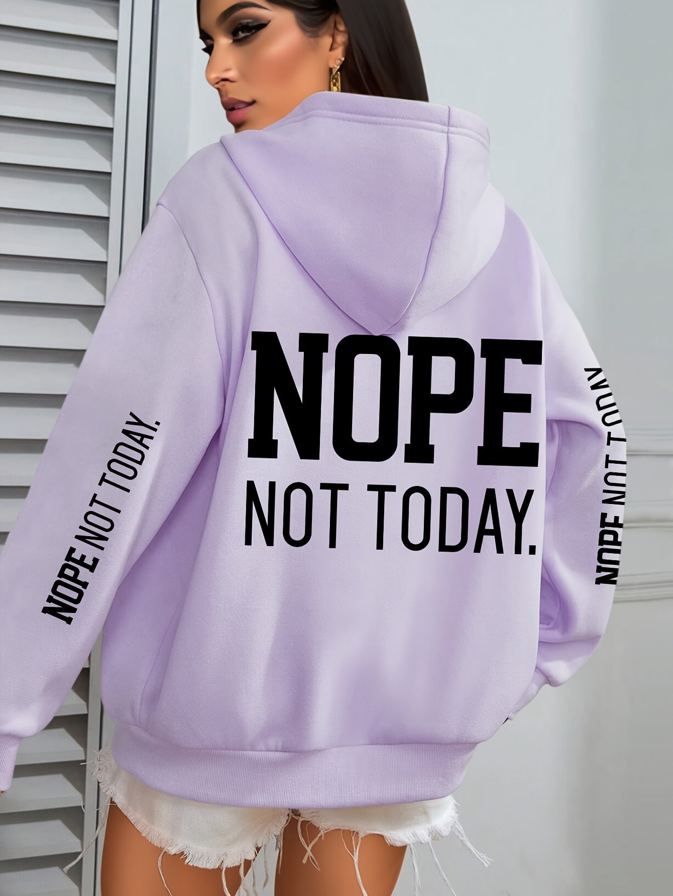 NOPE NOT TODAY" Graphic Hoodie for Women - Cozy Polyester Pullover with Kangaroo Pocket, Casual Long Sleeve Hooded Sweatshirt for Fall/Winter