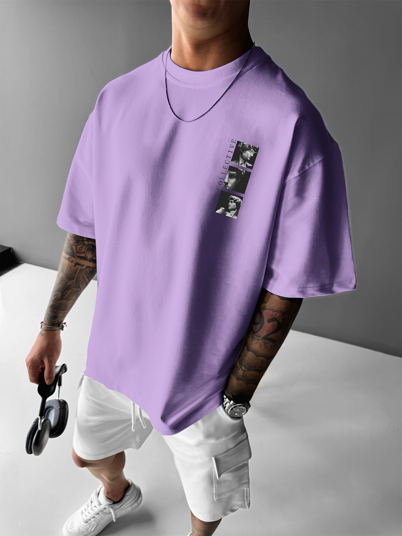 Men's Street Style Loose-Fit T-Shirt with Unique Back Print - Breathable Polyester, Machine Washable