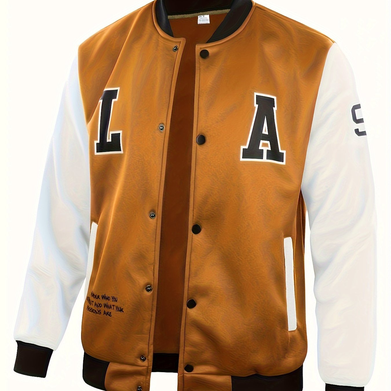 LA-03 Baseball Jacket - Polyester, Round Neck, Non-Transparent, Letter Pattern, Knitted, Loose Fit, Spring/Autumn