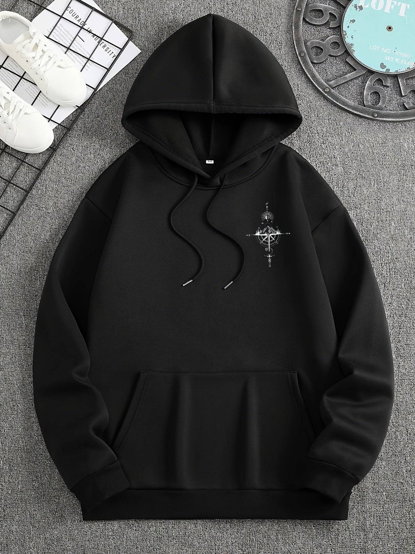 1pc Men'S Autumn Winter Galaxy Print Hooded Sweatshirt, Casual Sports Style French Terry Hoodie with Pocket, Non-Stretch Knit Fabric, Loose Fit
