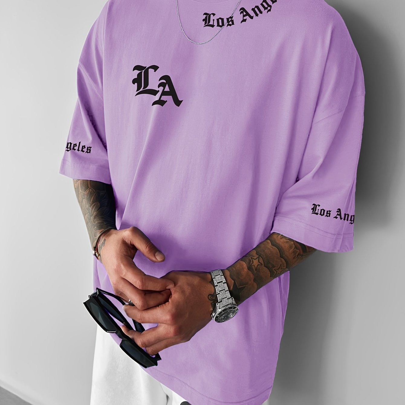 Men'S Casual Los Angeles Graphic Print T-Shirt Polyester Crew Neck Slight Stretch Summer Tee, Loose Fit Round Collar Short Sleeve Top for Men