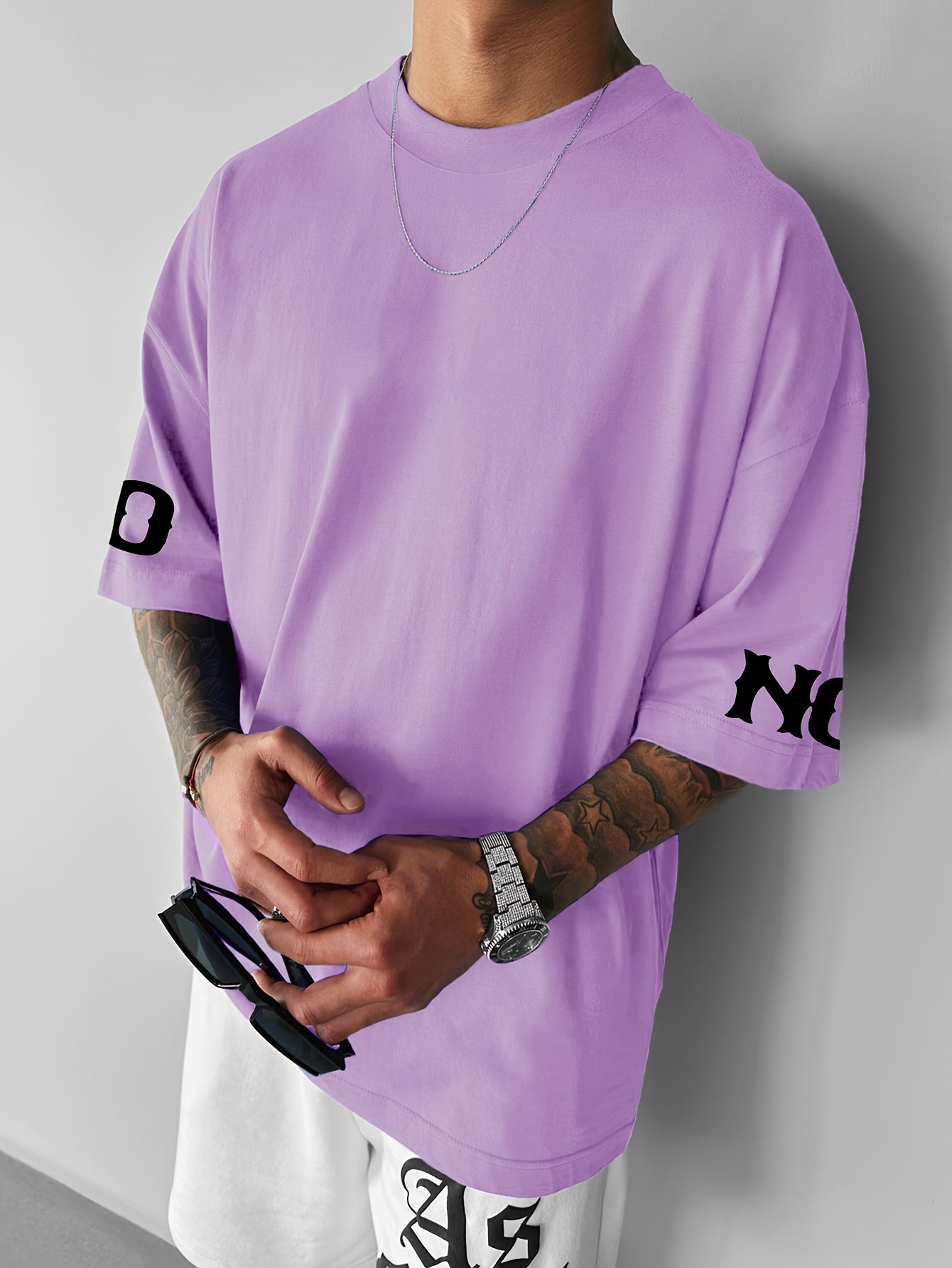 Men's Casual Loose-Fit T-Shirt with Stylish Letter Print - Breathable Polyester, Round Neck, Summer Wear