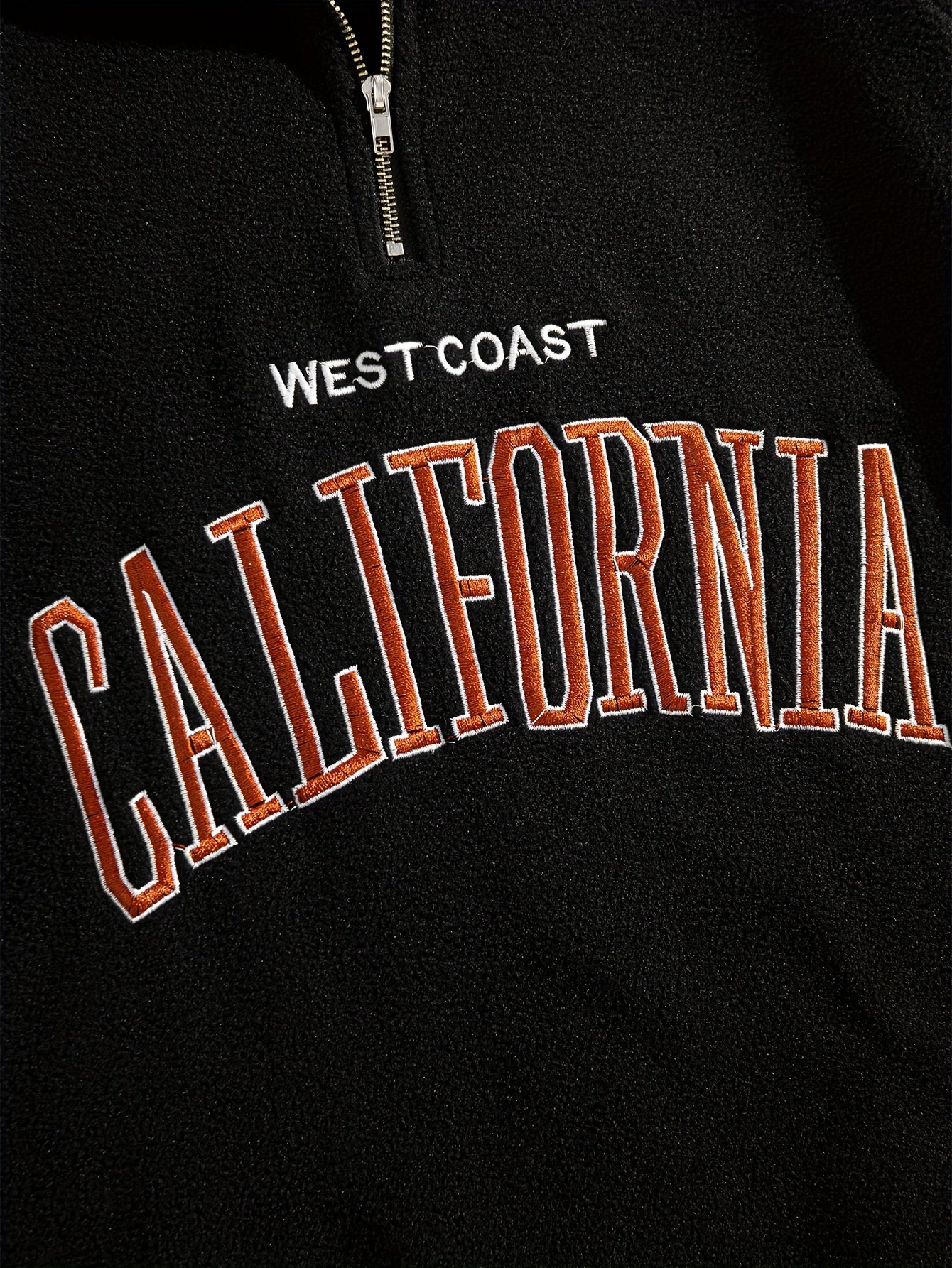 Men's Embroidered Fleece Pullover Sweatshirt with Quarter-Zip Stand Collar - Casual Long Sleeve, Polyester Blend