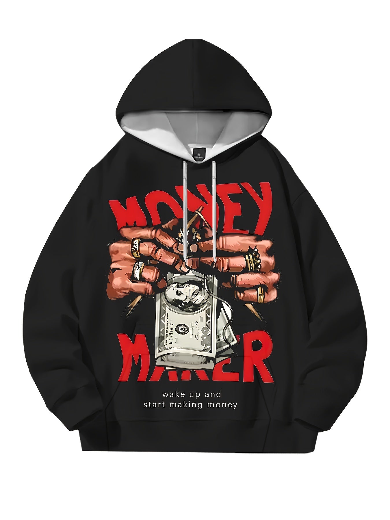 1pc Men'S Novelty Money Maker Graphic Hoodie, Street Style Polyester Pullover with Digital Print, Casual Long Sleeve Hooded Sweatshirt for Autumn/Winter, Comfortable and Warm
