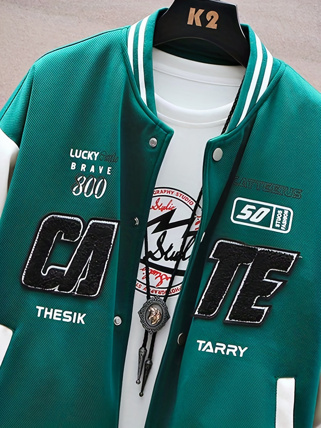 Letters Print Preppy Varsity Jacket, Men's Casual Long Sleeve Striped Button Down Baseball Jacket With Pockets For Winter Fall