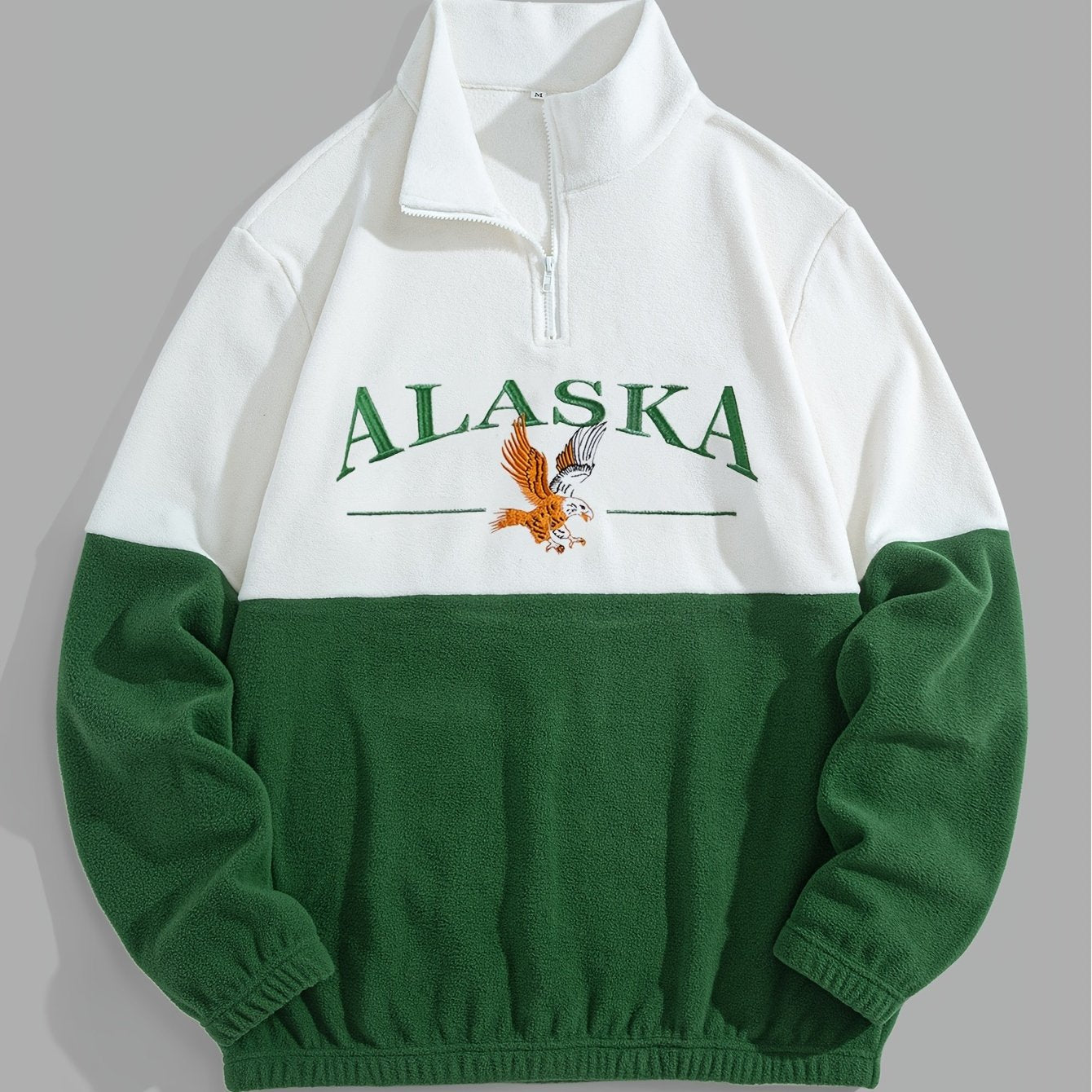 1pc Preppy Style Men'S Fleece Sweatshirt - Color Block Design with Embroidered Detail, Collared Neck, Long Sleeves, Knit Fabric, Slight Stretch, Regular Length, Loose Fit, Thick