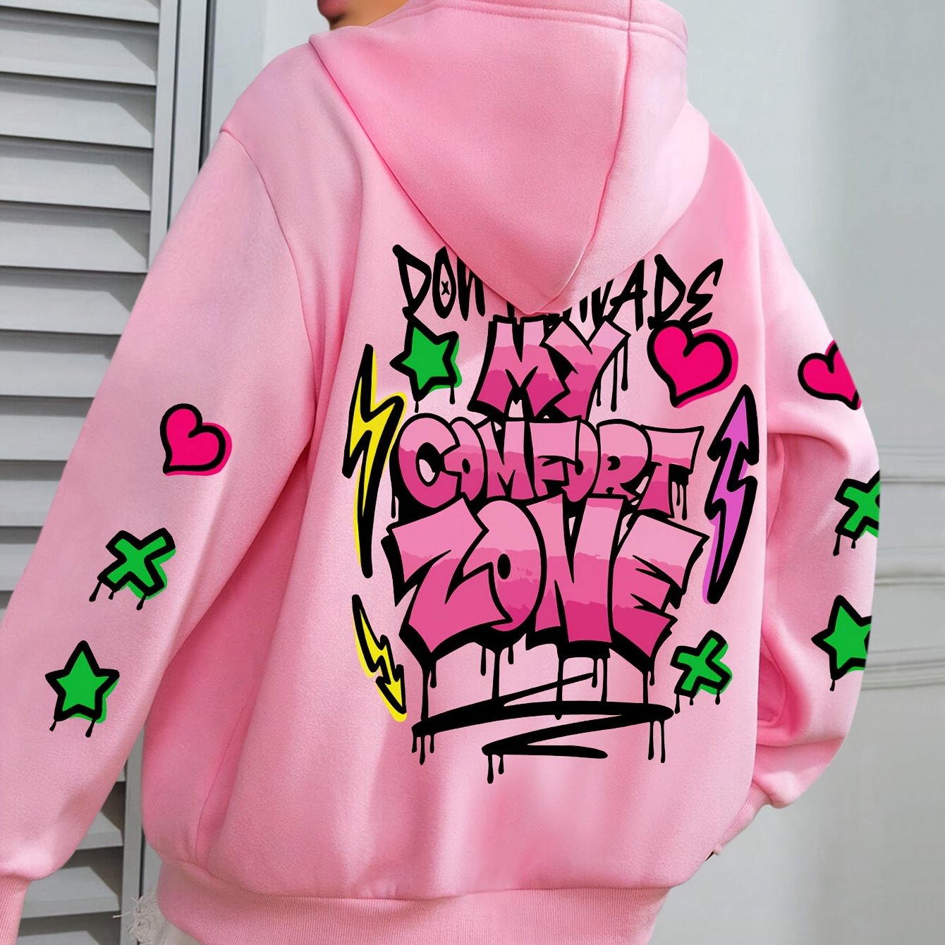 Women's Plus Size Graffiti-Style Hoodie - Casual Long Sleeve with Pocket, Purple "MY COMFORT ZONE" Graphic Hooded Sweatshirt for Fall & Winter, Cozy Pullover | Graffiti Print Hoodie | Fleecelined Comfort, Sweater Hoodie