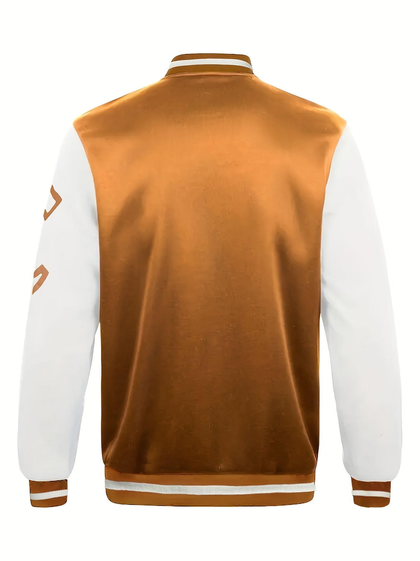 Men'S Casual Fashion Baseball Jacket, 100% Polyester Knit Fabric with Slight Stretch, Crew Neck, Button Closure, Alphabet Pattern, Regular Fit with Pockets, Polyester Lined