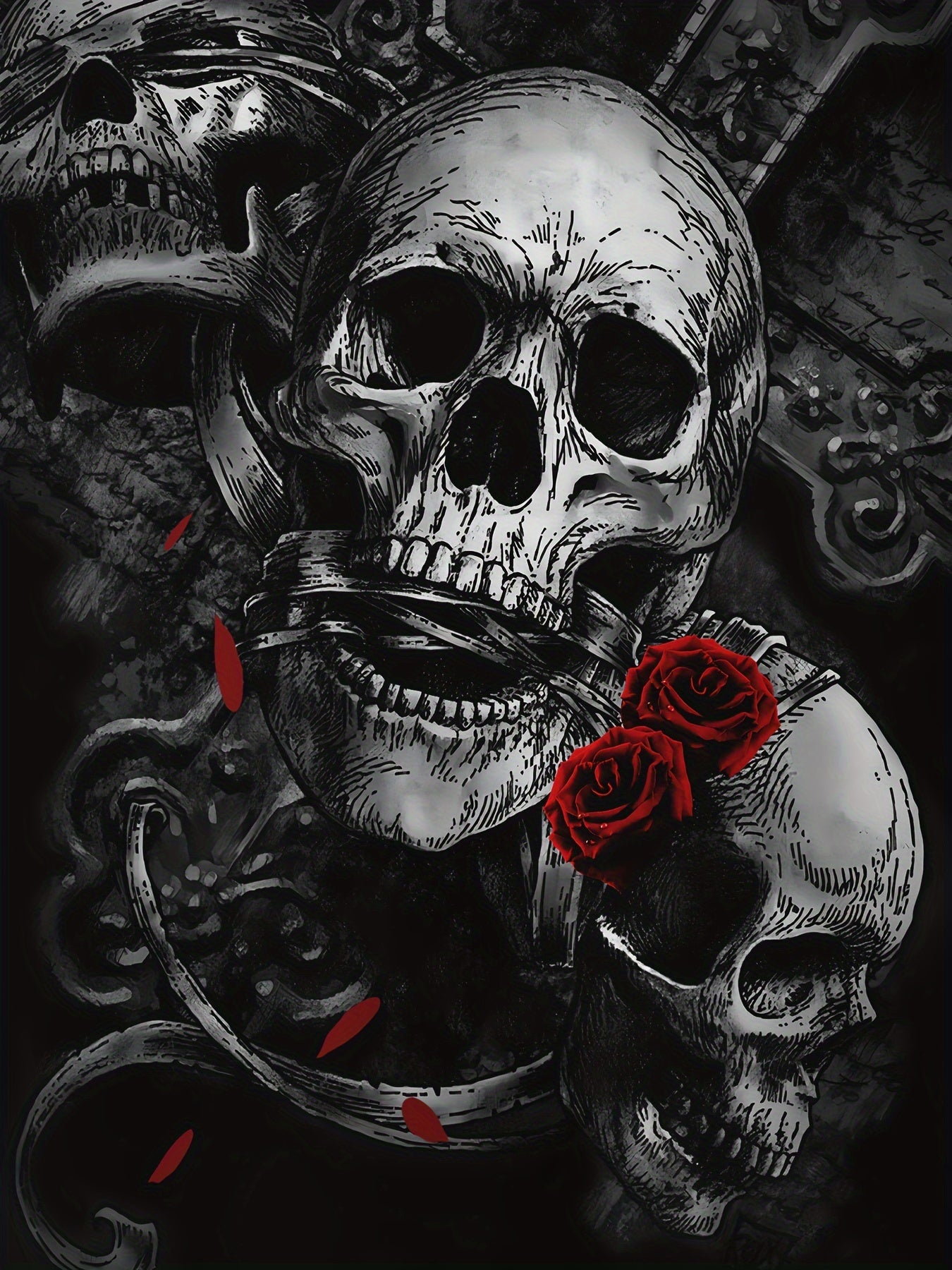 Men'S Gothic Skull Hoodie, 3D Rose and Skeleton Print, Casual Polyester Sweatshirt, Slight Stretch Knit Fabric, Regular Fit, for Spring/Fall Outdoor Wear