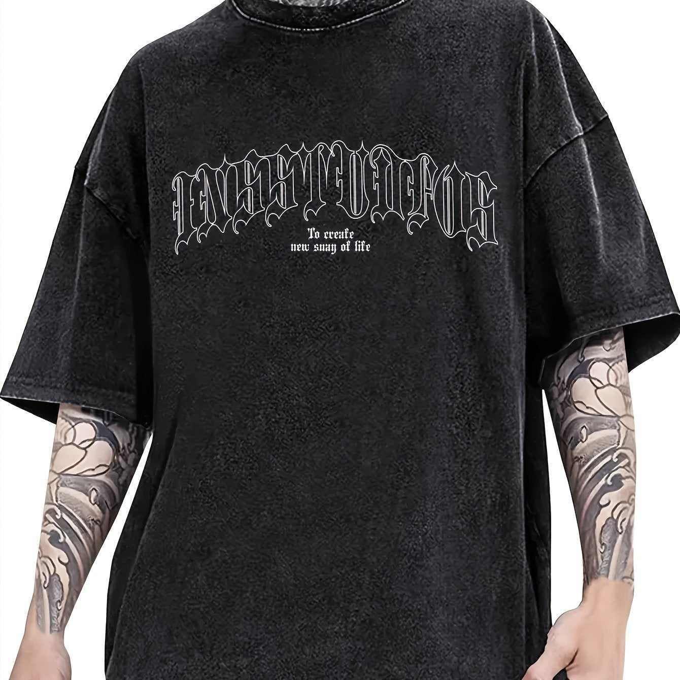 Men's Loose 100% Cotton Letters Graphic Print T-shirt, Casual Short Sleeve Crew Neck Tee, Men's Clothing For Summer Outdoor