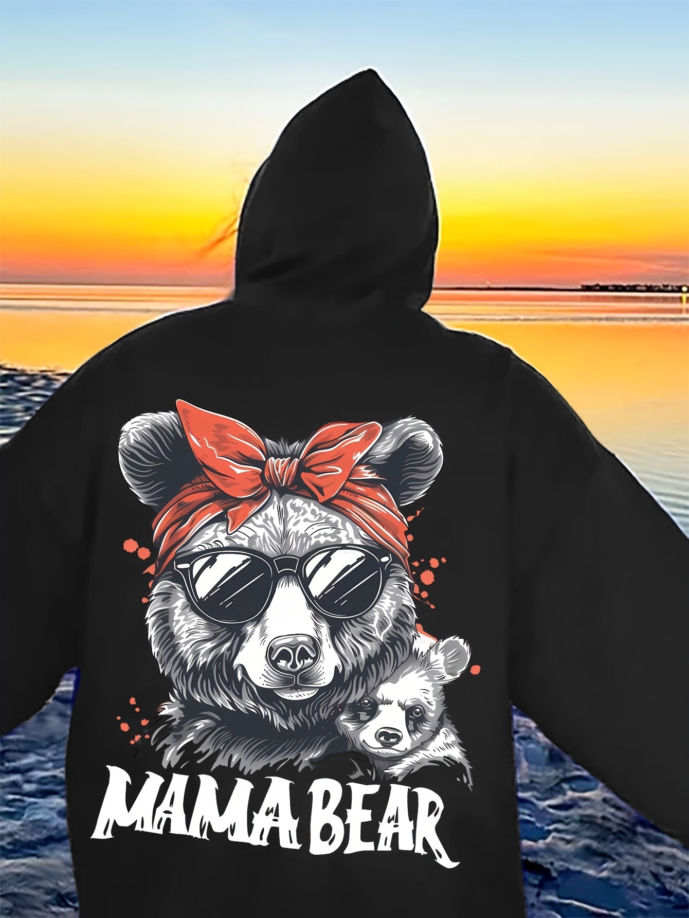 Festive Mama Bear Hoodie: Soft, Stretchy Polyester with Animal Print And Pockets - Perfect for Fall/Winter Beach Days