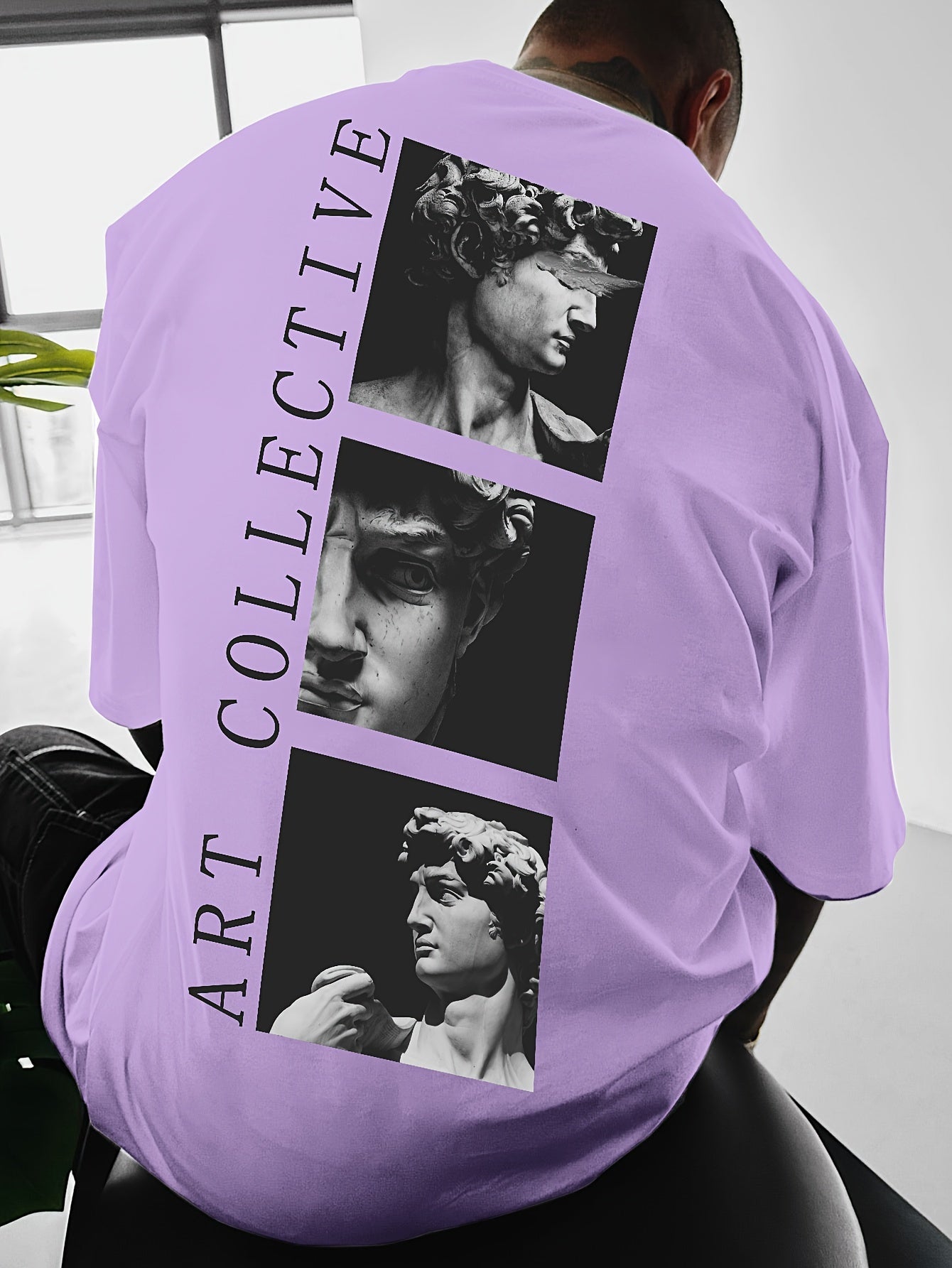 Men's Street Style Loose-Fit T-Shirt with Unique Back Print - Breathable Polyester, Machine Washable