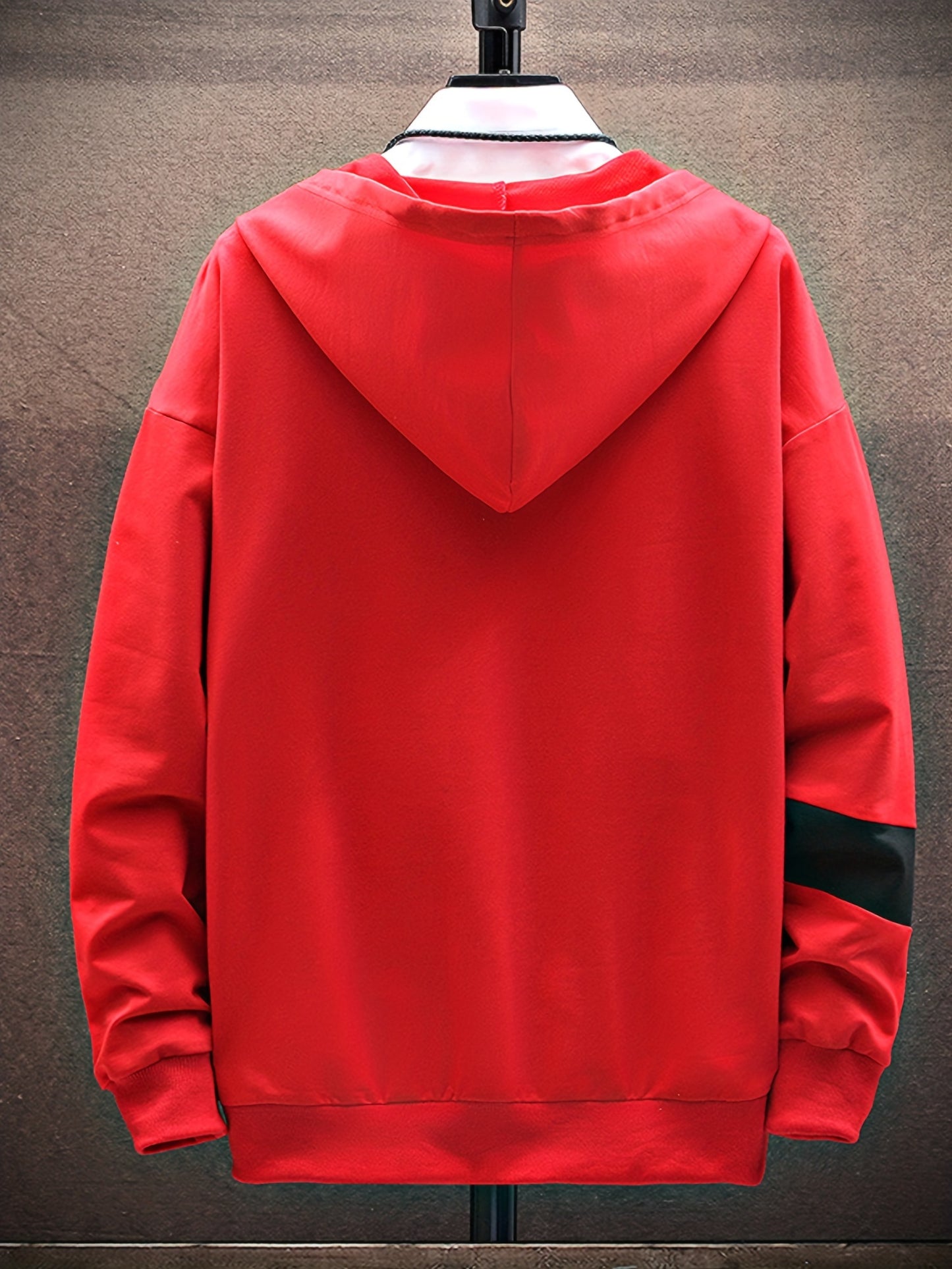 Men's Casual Hoodie with Geometric Print - Cozy & Warm Zip-Up Jacket for Fall/Winter, Polyester Blend, Young Fashion, Sports