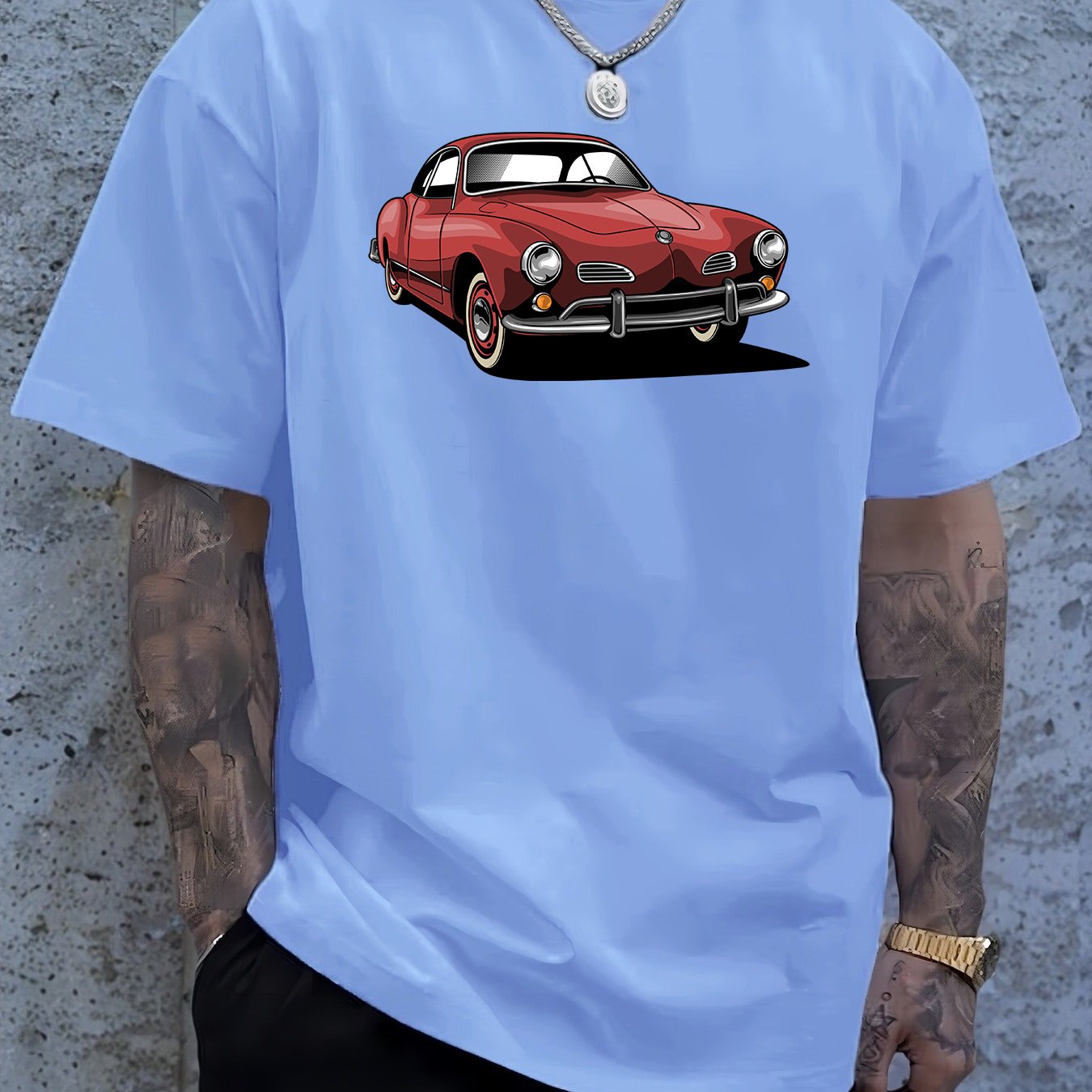 Men's Navy Blue Graphic Tee with Vintage Car Illustration - Casual & Sporty Polyester Round Neck T-Shirt, Machine Washable - Perfect for Summer Outings, Cool Oversized Tee Shirts