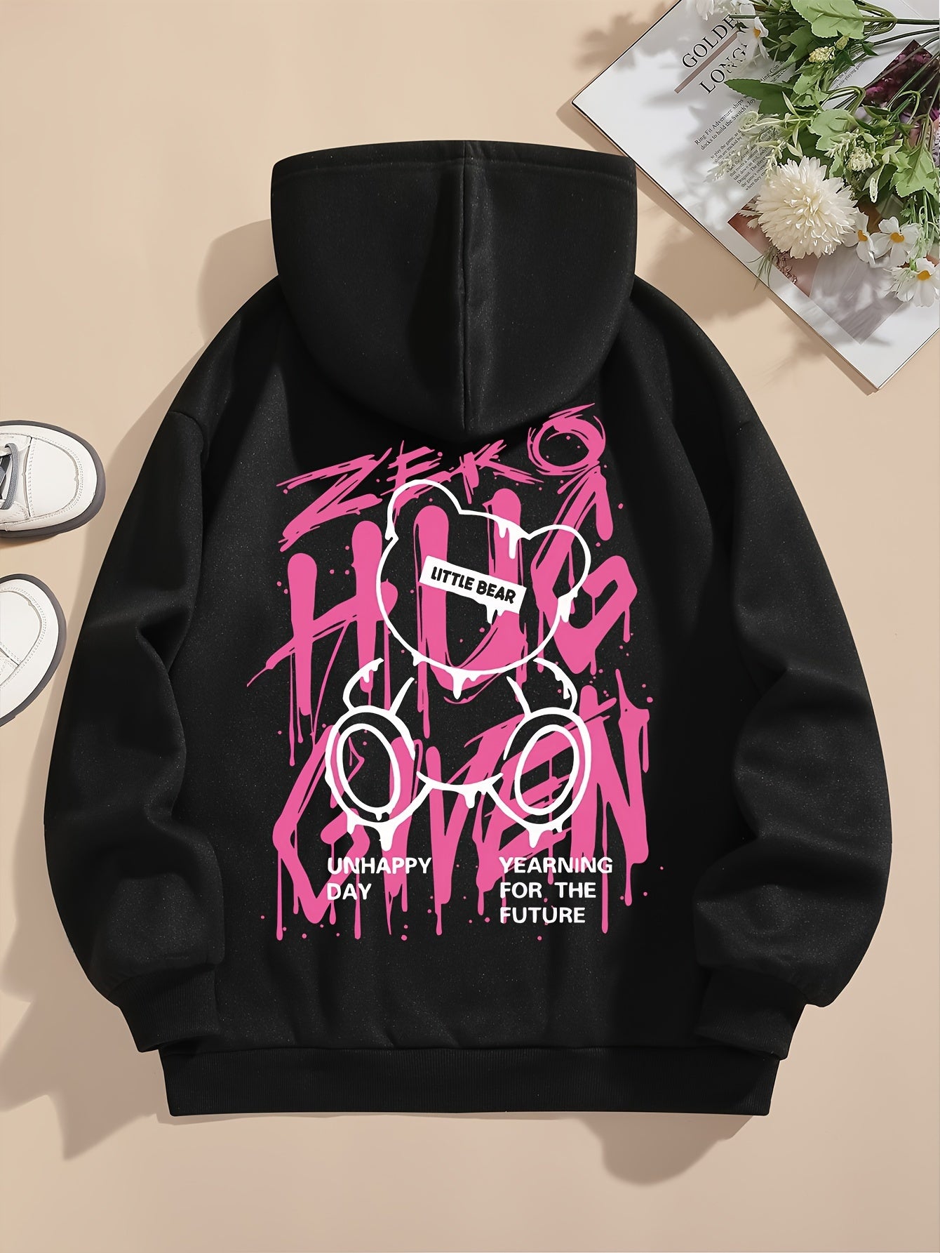 Women's Casual Letter Print Hoodie with Drawstring - Cozy Knit Pullover for Fall & Winter, Machine Washable