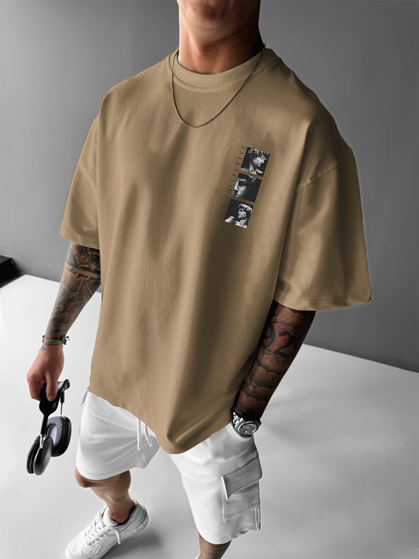 Men's Street Style Loose-Fit T-Shirt with Unique Back Print - Breathable Polyester, Machine Washable