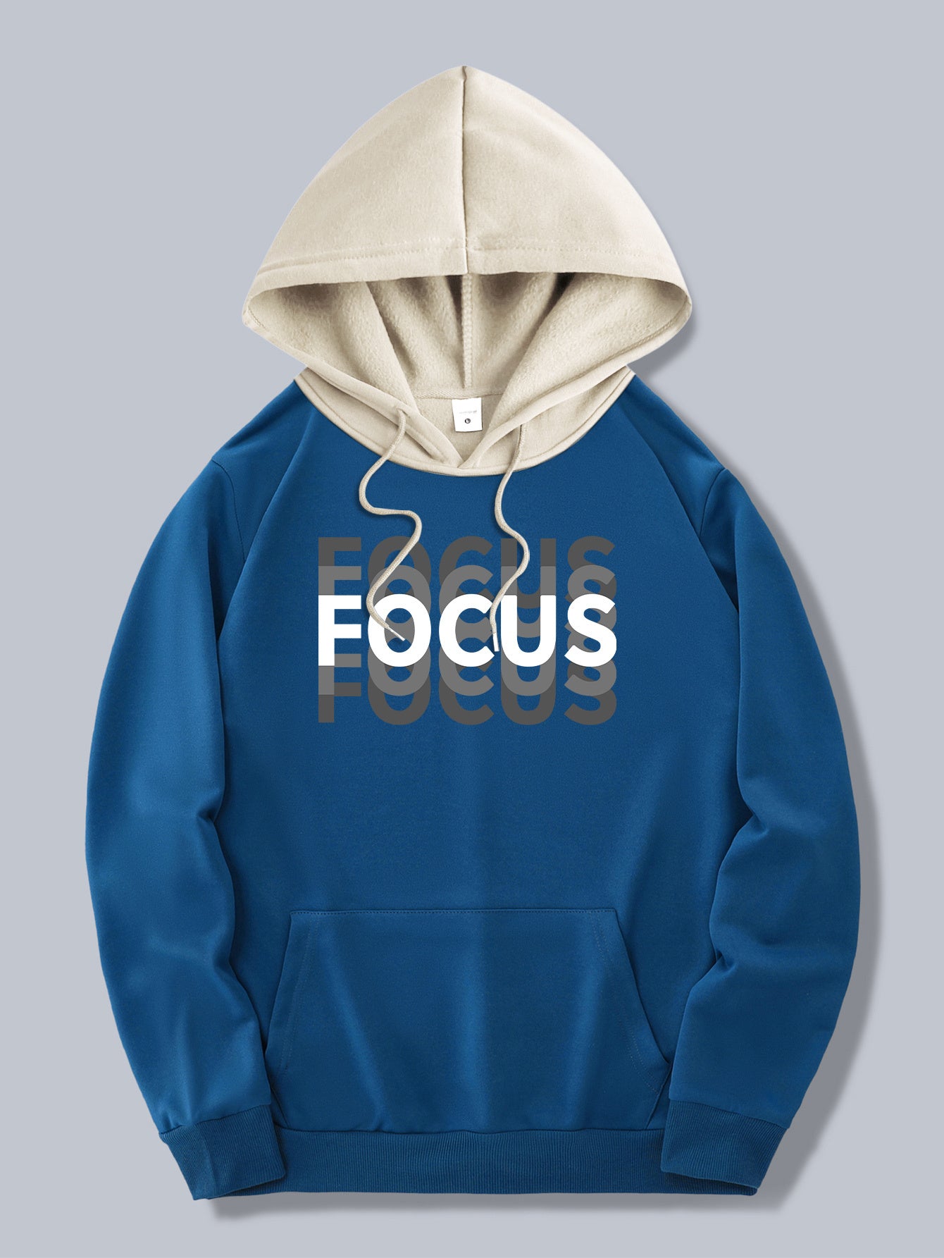 Men's Trendy Color-Block Hoodie with Drawstring - Casual Apricot Pullover with Letter Print, Polyester Blend, Machine Washable