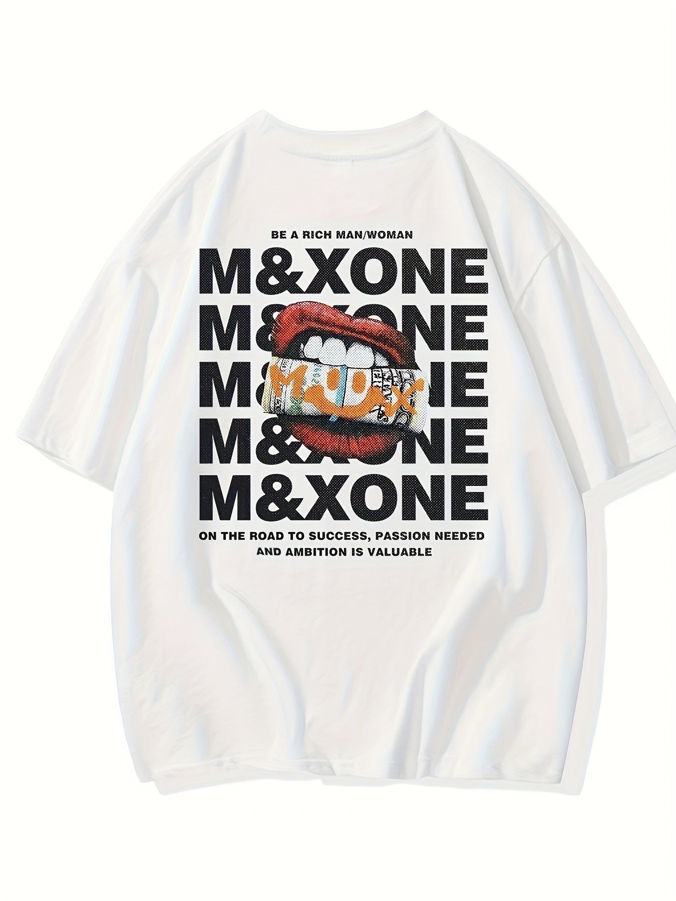 Men's Loose 100% Cotton Teeth Graphic Print T-shirt, Casual Short Sleeve Crew Neck Tee, Men's Clothing For Outdoor