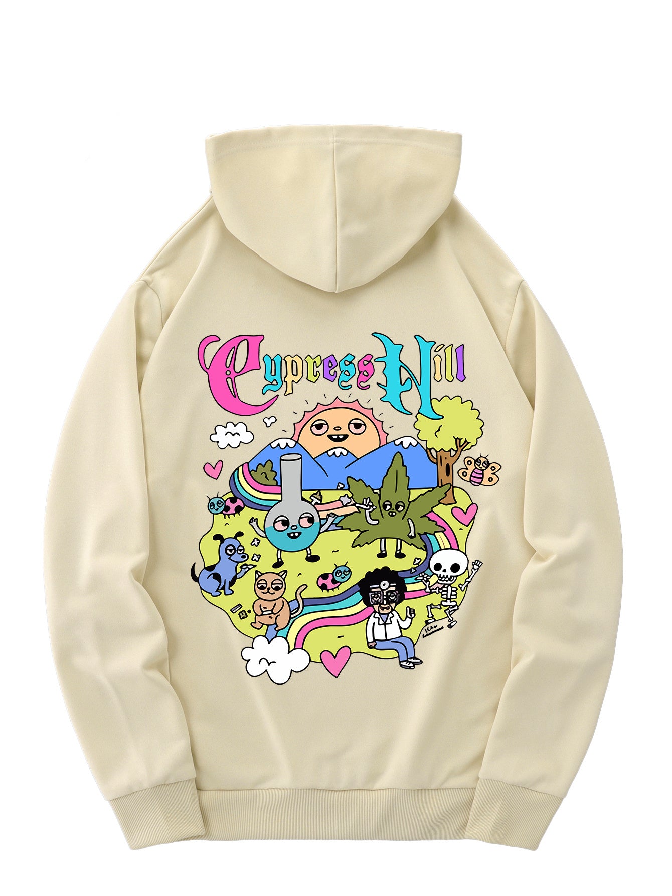 Men'S Fashion Hoodie with Cypress Hill Geometric Cartoon Print - All Season Casual Knit Polyester Sweatshirt with Hood, Drawstring, Kangaroo Pocket, Regular Fit - Unisex Stylish Pullover