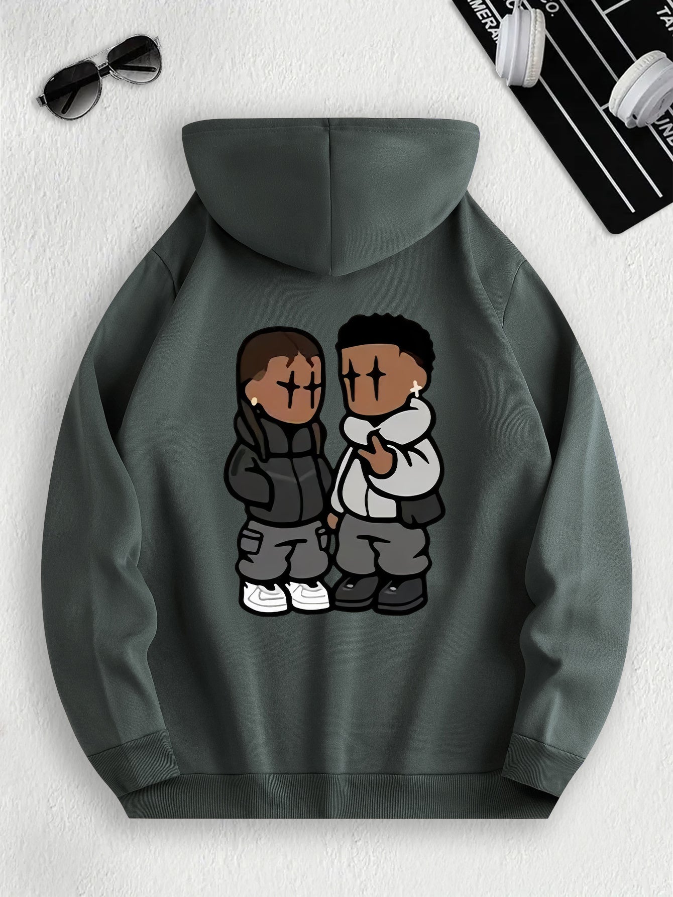 Men's Trendy Hoodie with Fleece-Lined Kangaroo Pocket - Casual & Comfortable, Cartoon Print Pullover Sweatshirt, K-pop, Fashion Design, Leisure Style, Conventional Version, ALL/Global/All
