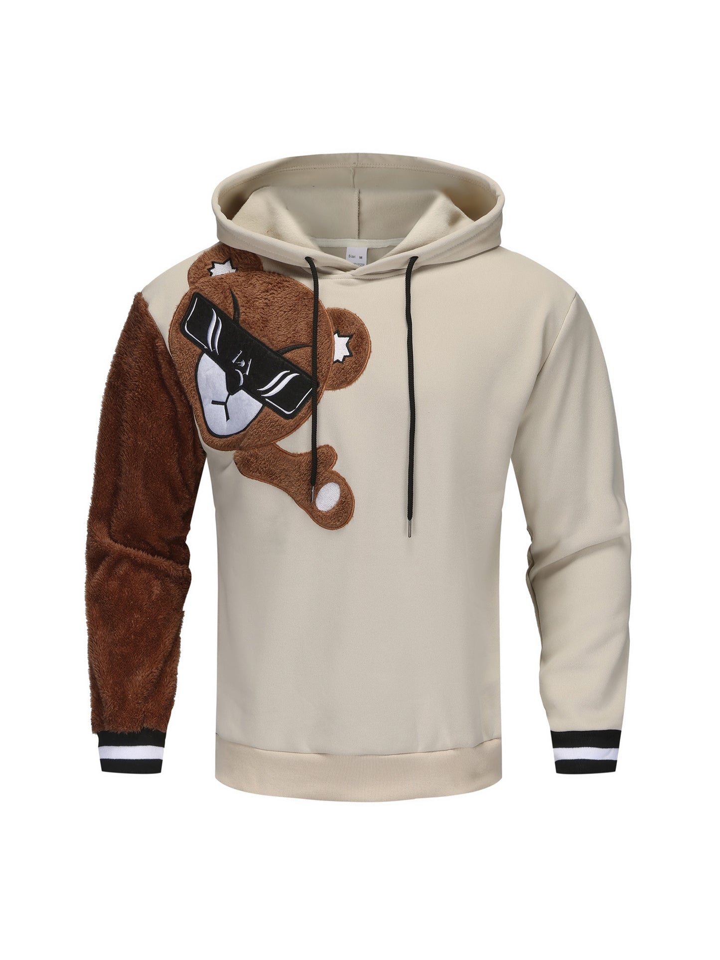 Men's Color Block Bruin Graphic Print Hoodie, Casual Long Sleeve Hooded Sweatshirt For Fall Winter Outdoor