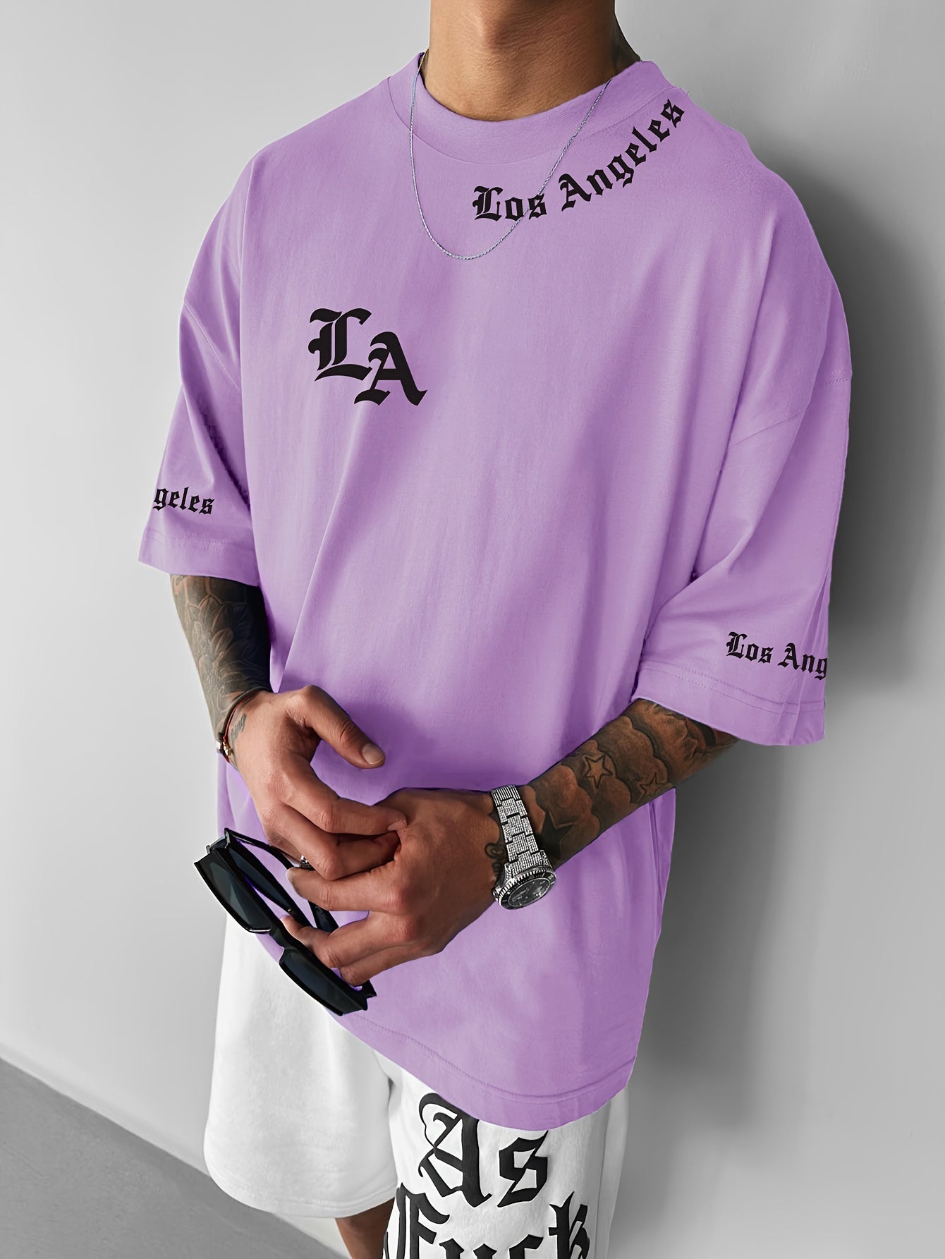 Men'S Casual Los Angeles Graphic Print T-Shirt Polyester Crew Neck Slight Stretch Summer Tee, Loose Fit Round Collar Short Sleeve Top for Men