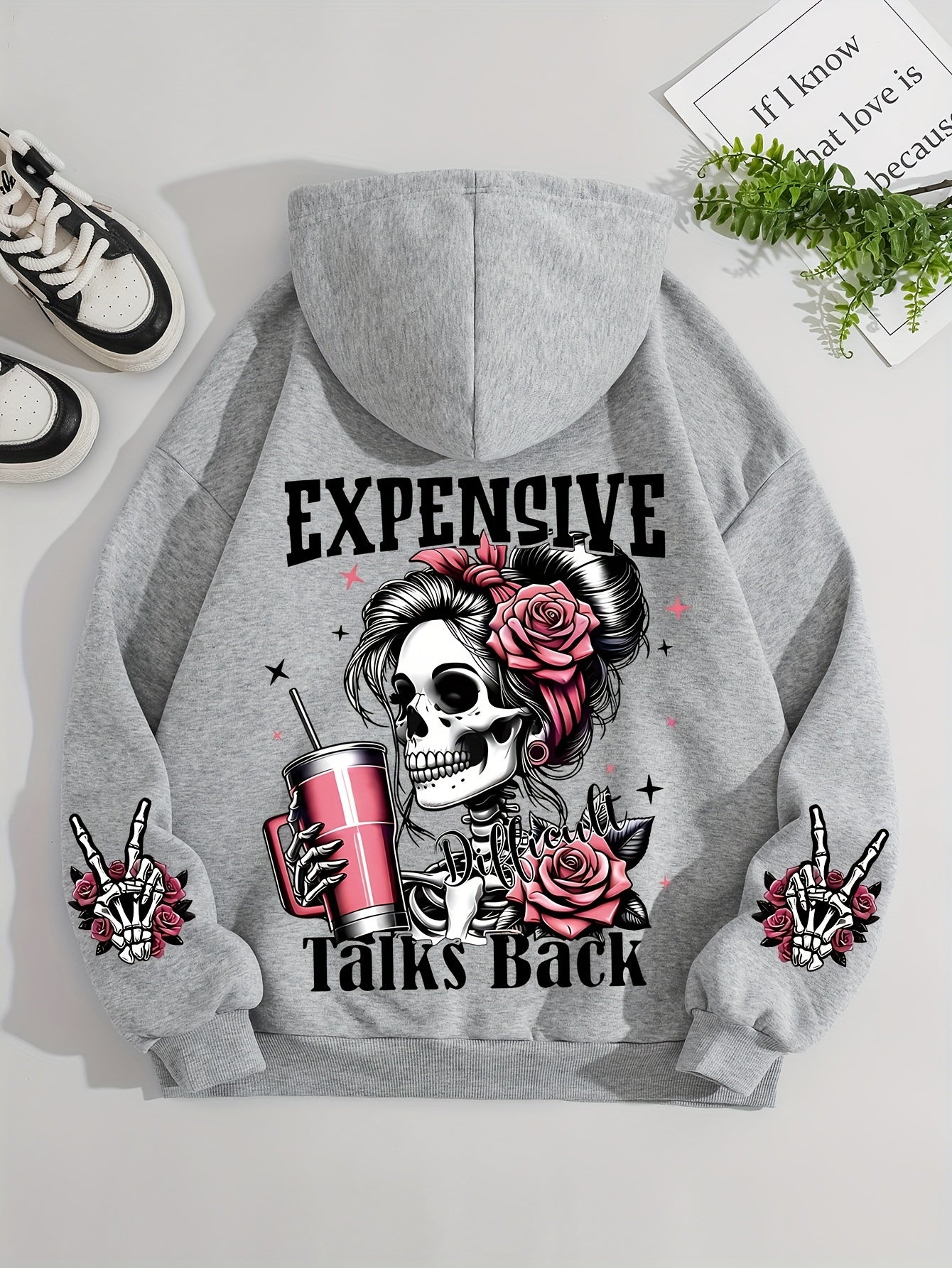 Ladies Fashion Hoodie: Relaxed Style, Polyester Material, Knit Fabric, All Seasons, No Detail, Letter Pattern