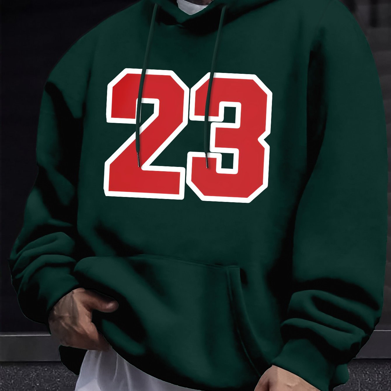 Men's Casual Hooded Sweatshirts with Geometric Number Pattern - Knit Fabric Polyester Blend with Slight Stretch, Hoodie for Spring/Fall Season - Regular Fit Pullover with Hood - Polyester 95%, Elastane 5%