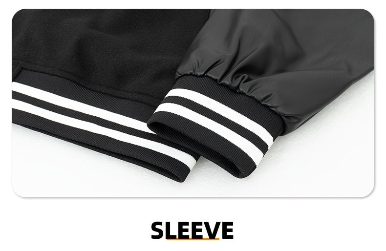 Men's Letter Double-wing Embroidery Varisty Jackets Vintage Long Sleeve PU Leather Patchwork Baseball Coats for Autumn&Winter