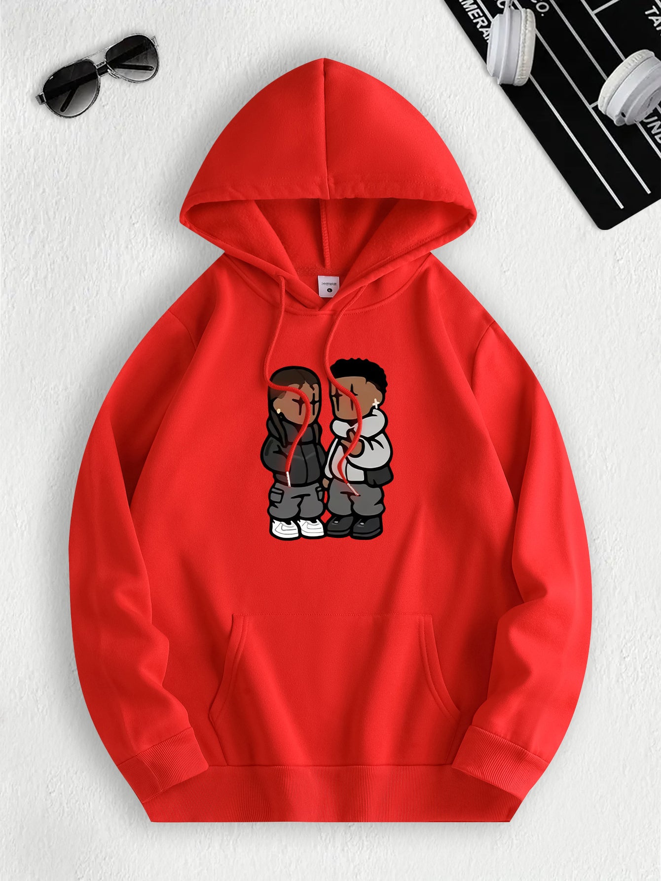 Men's Trendy Hoodie with Fleece-Lined Kangaroo Pocket - Casual & Comfortable, Cartoon Print Pullover Sweatshirt, K-pop, Fashion Design, Leisure Style, Conventional Version, ALL/Global/All